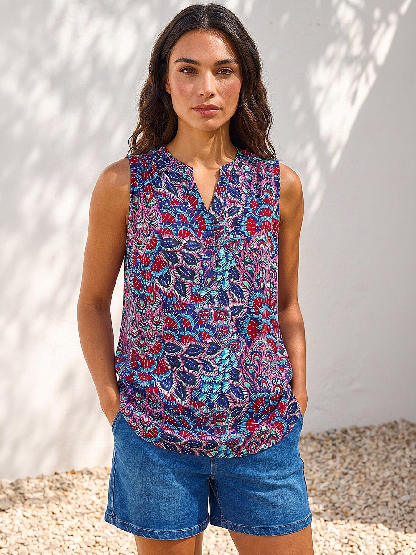 Image 1 of 5 of Roman Abstract Print Stretch Vest Top - Blue