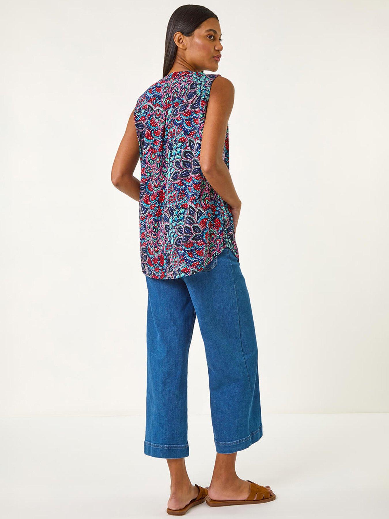Image 2 of 5 of Roman Abstract Print Stretch Vest Top - Blue
