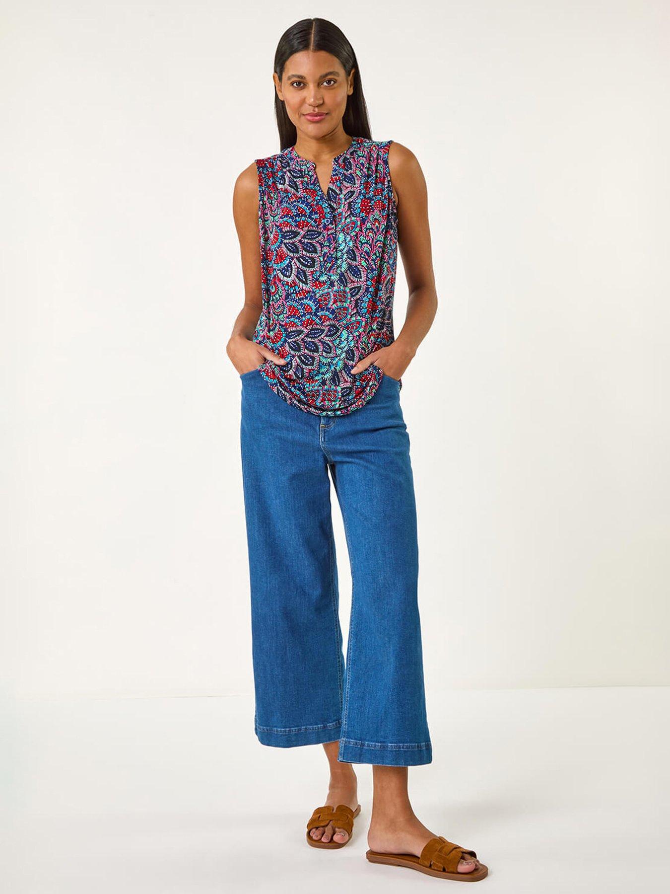 Image 3 of 5 of Roman Abstract Print Stretch Vest Top - Blue