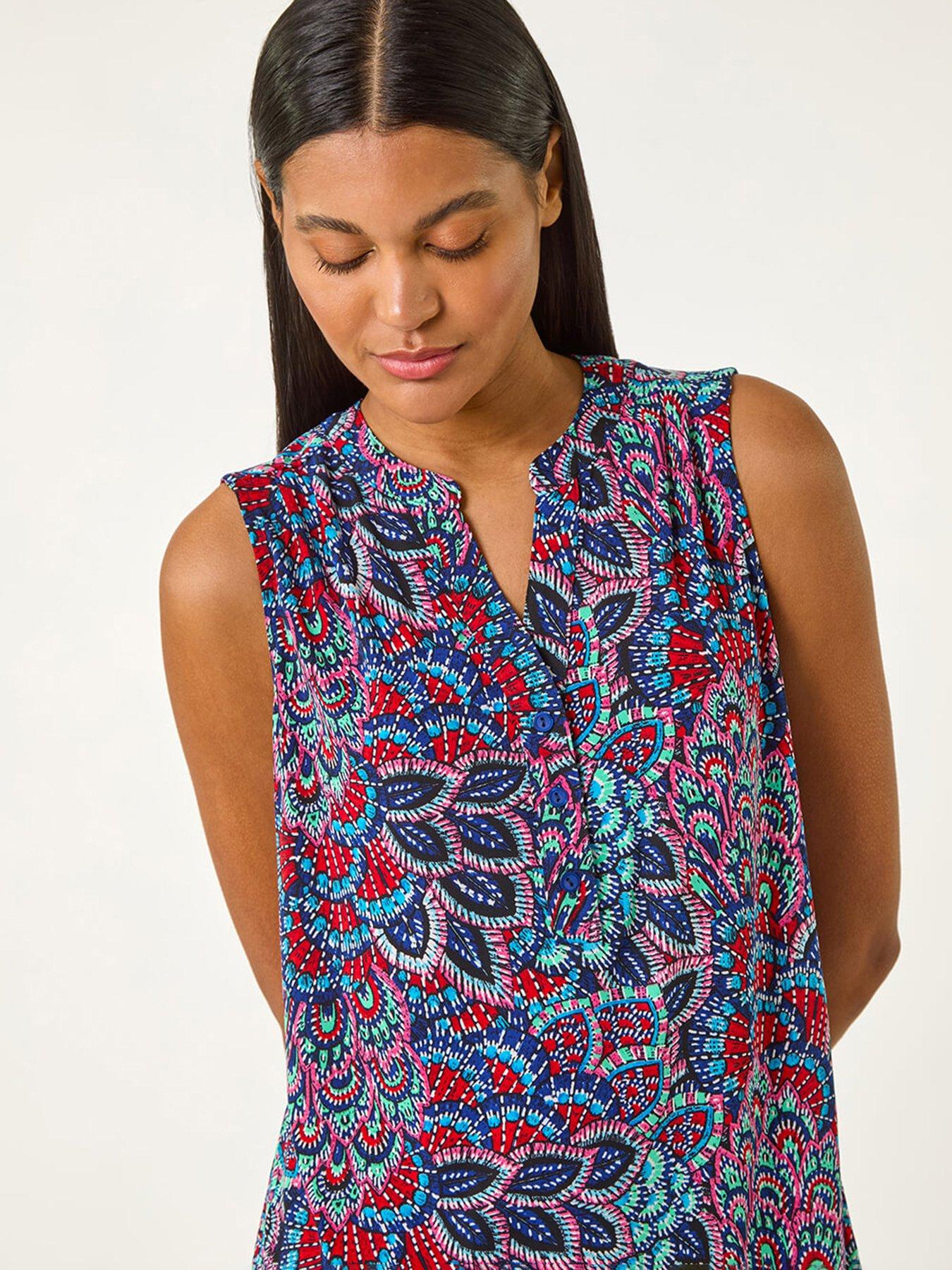 Image 4 of 5 of Roman Abstract Print Stretch Vest Top - Blue