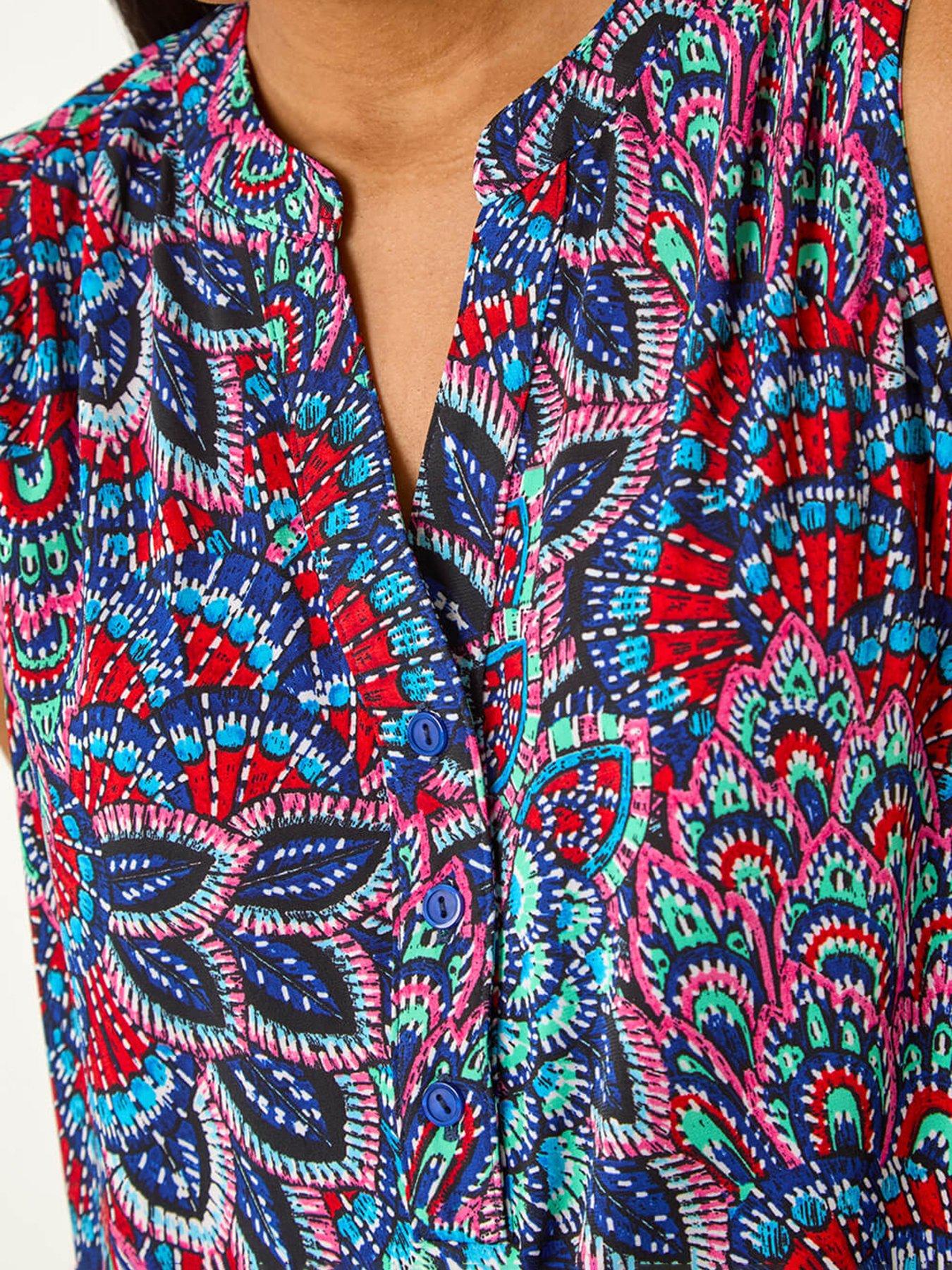 Image 5 of 5 of Roman Abstract Print Stretch Vest Top - Blue