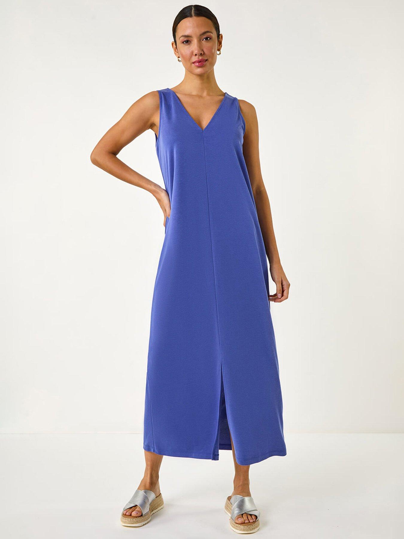 Roman Soft Pique Stretch Midi Dress - Blue
