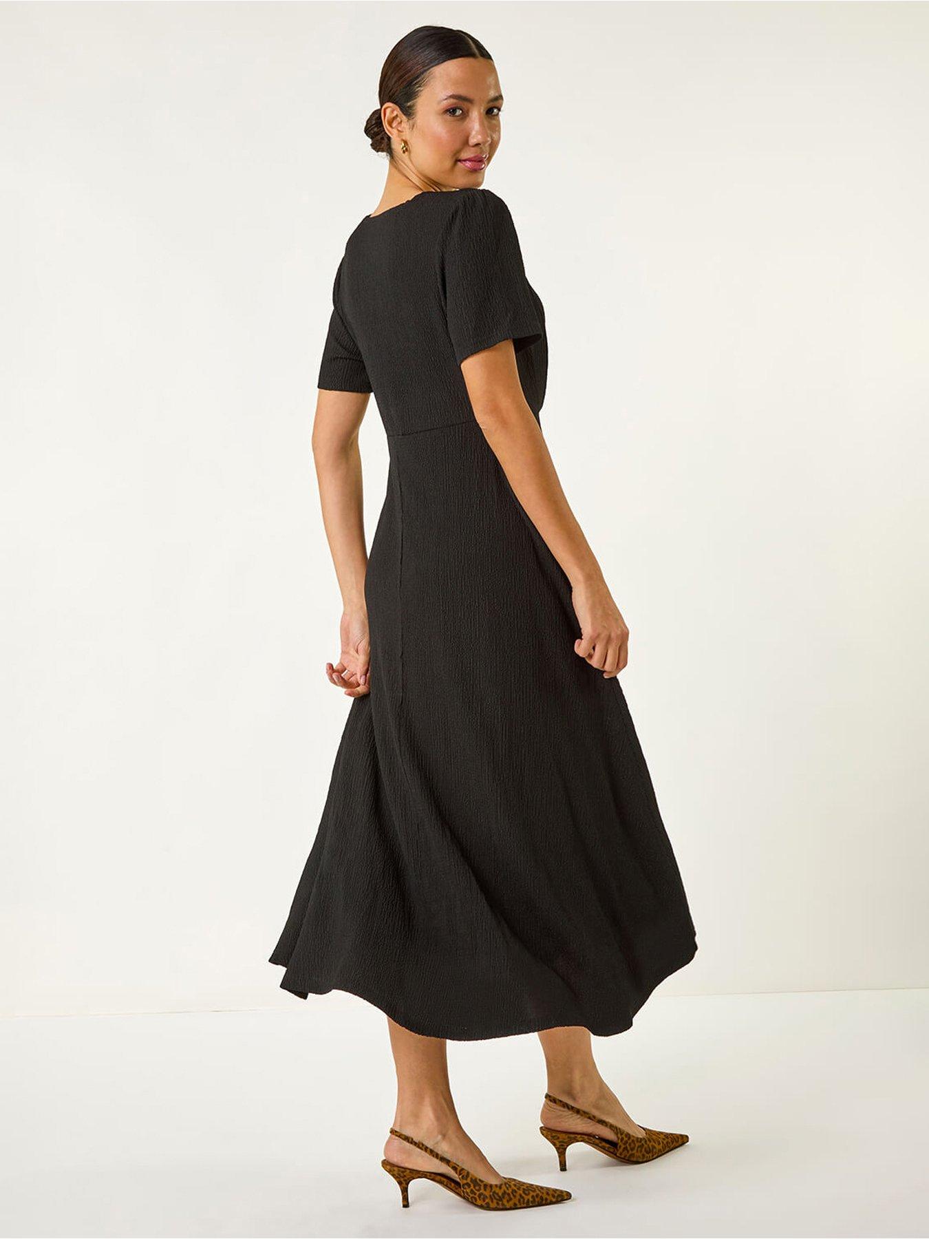 roman-textured-wrap-bodice-midi-dress-blackstillFront