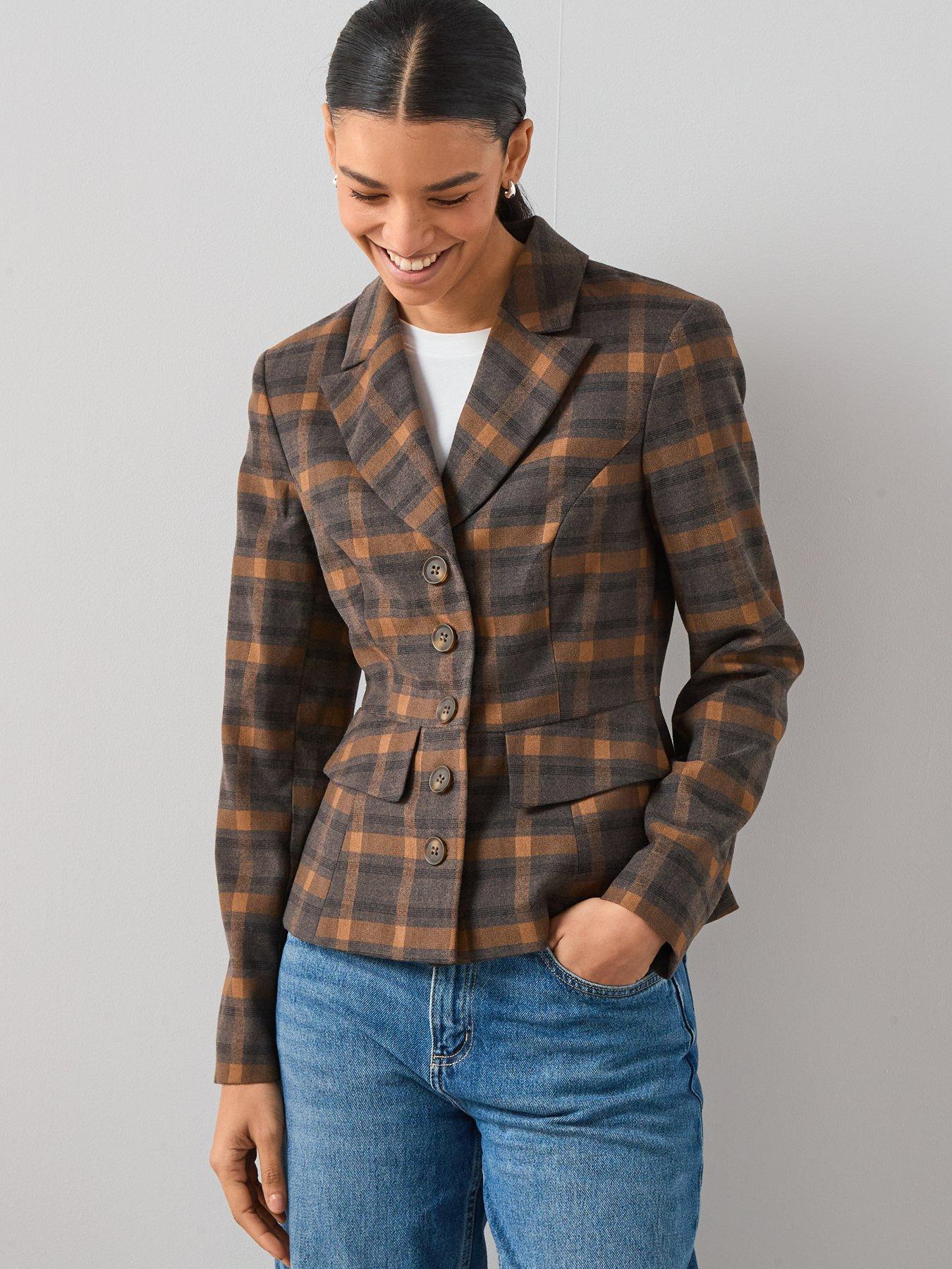 Image 6 of 6 of V by Very Large Scale Check Fitted Jacket - Multi