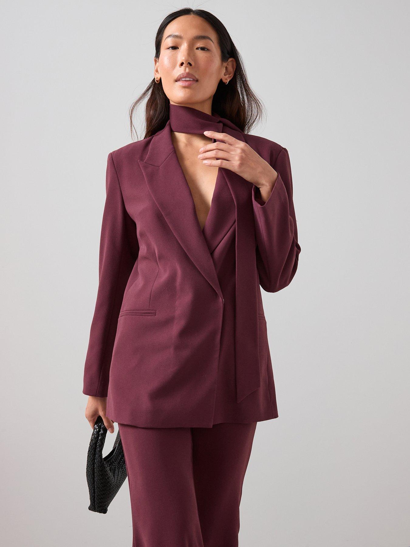 The Very Collection Scarf Tie Blazer - Burgundy