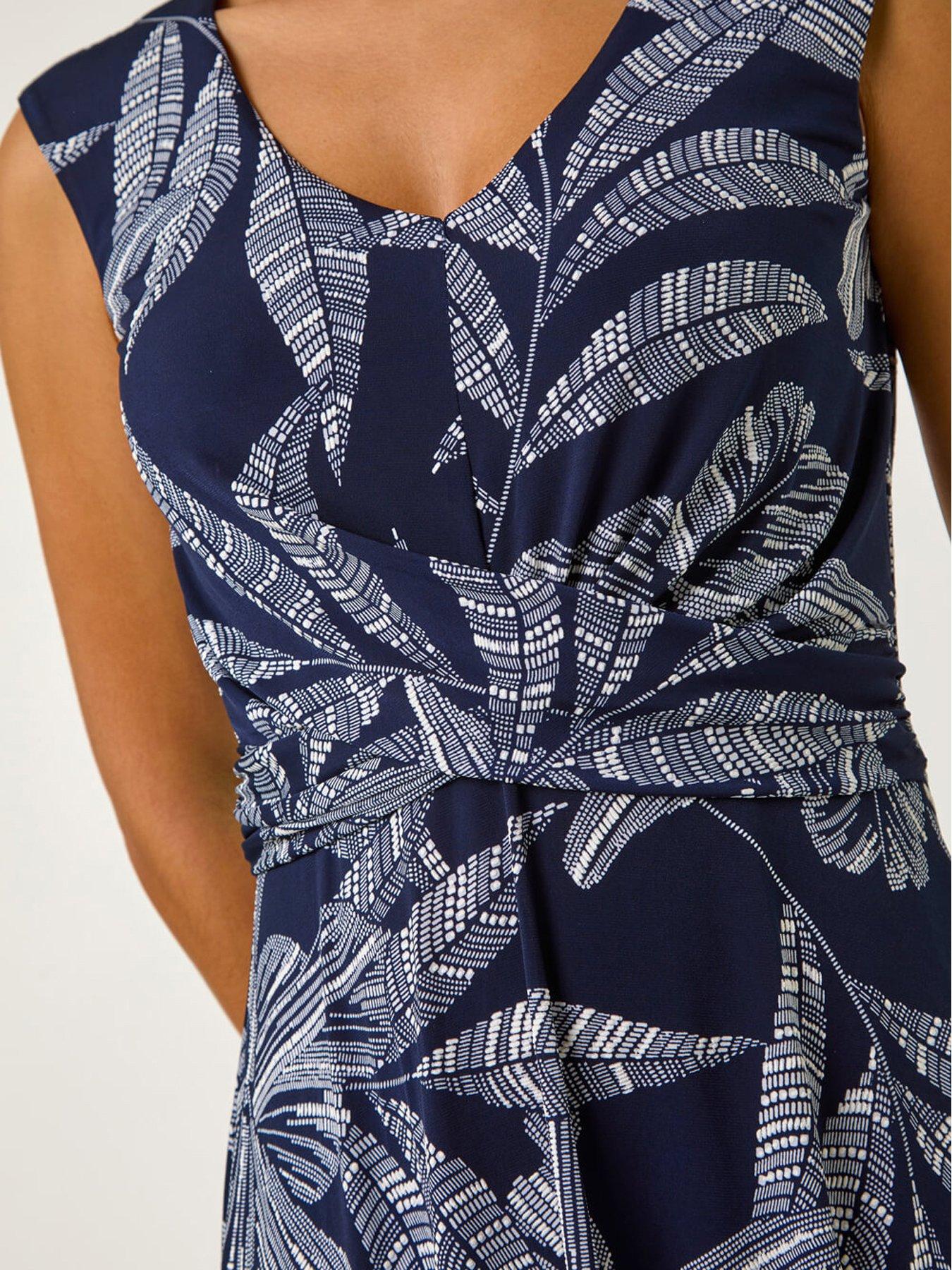 roman-leaf-print-twist-front-stretch-dress-navydetail
