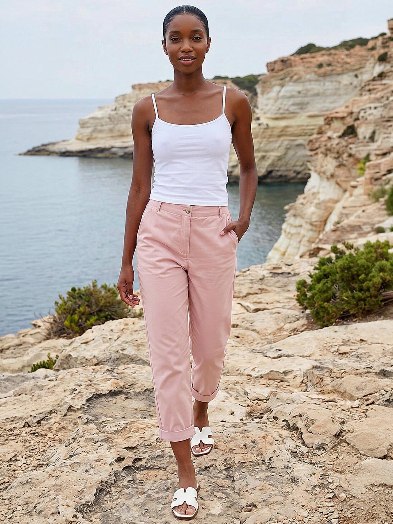 Roman Petite Cotton Blend Stretch Chino Trousers - Light Pink