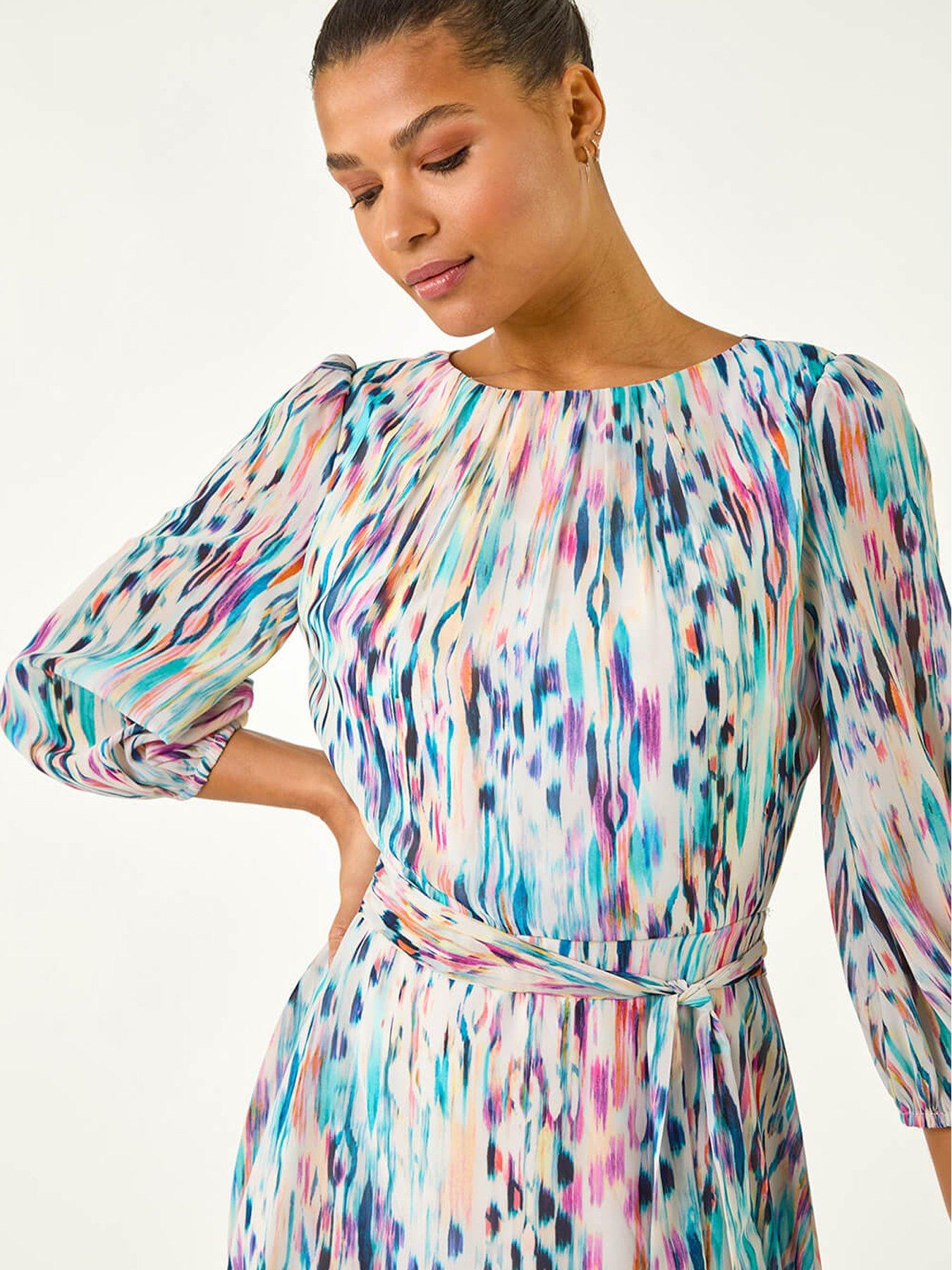 roman-blurred-print-pleat-neck-midi-dressoutfit