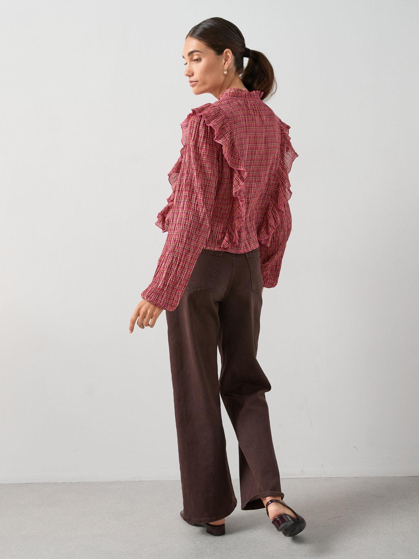 the-very-collection-ruffle-detail-checked-shirt-redstillFront