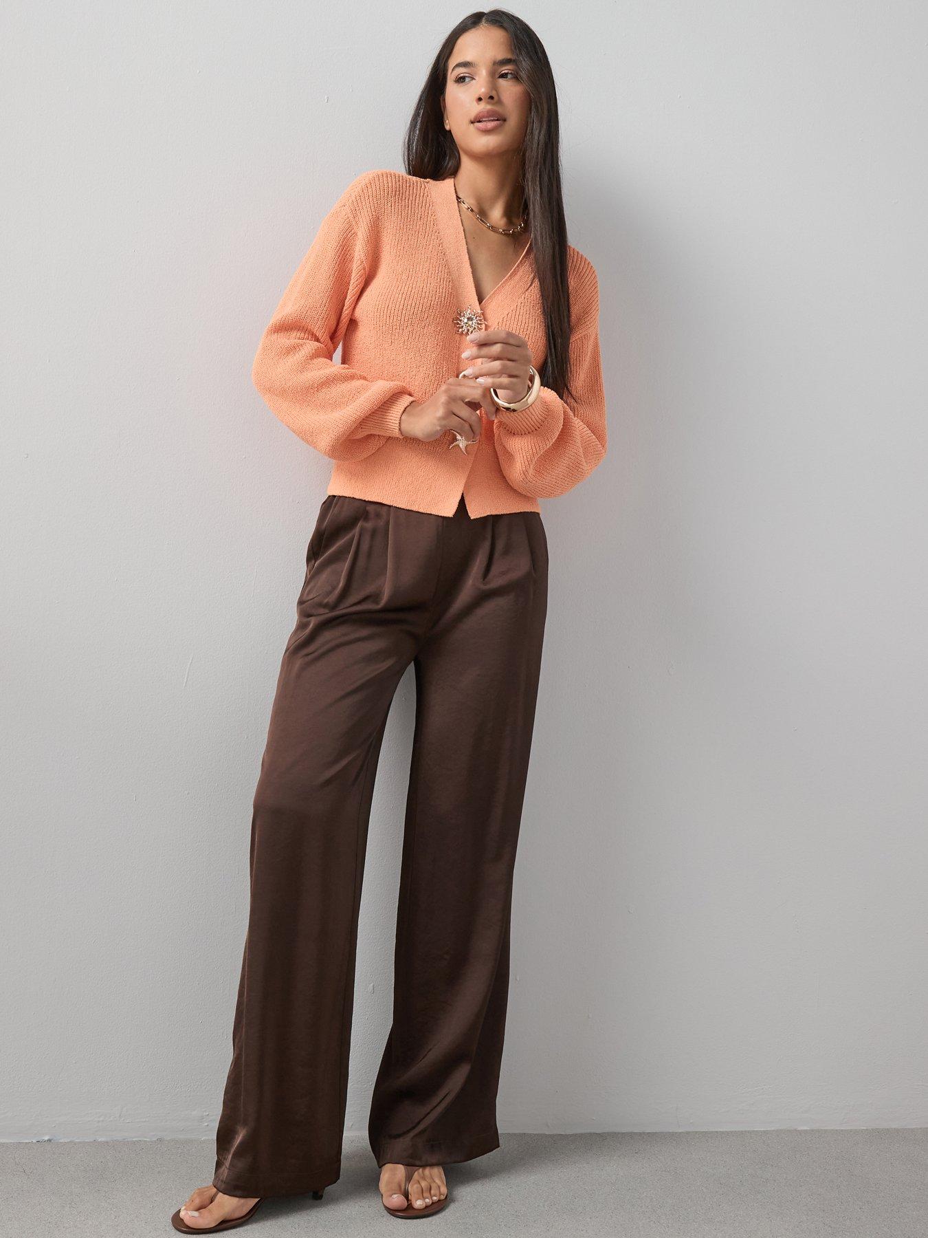 The Very Collection Satin Pleated Trousers - Brown