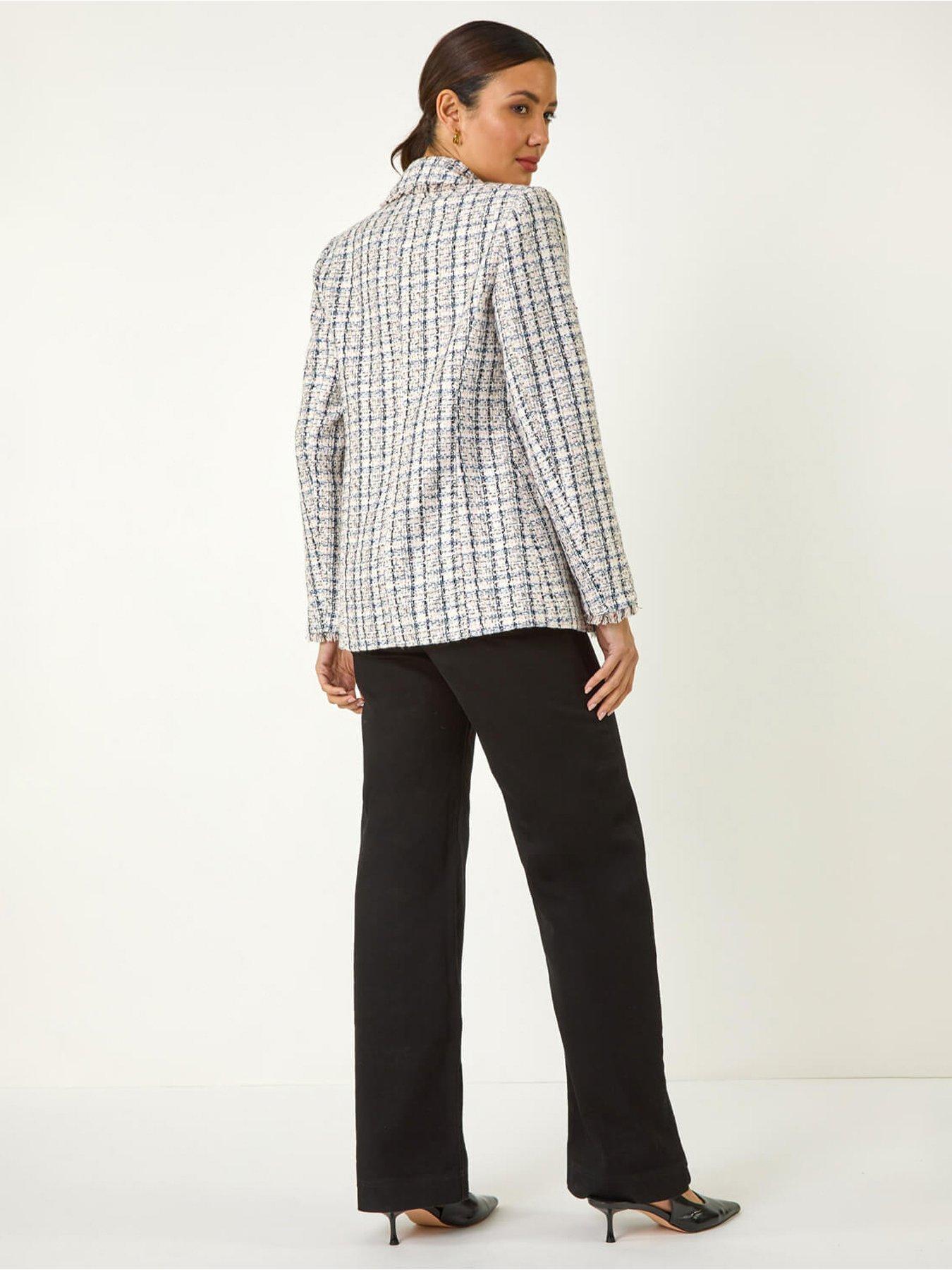 Image 2 of 5 of Roman Check Frayed Edge Boucle Button Jacket - Multi
