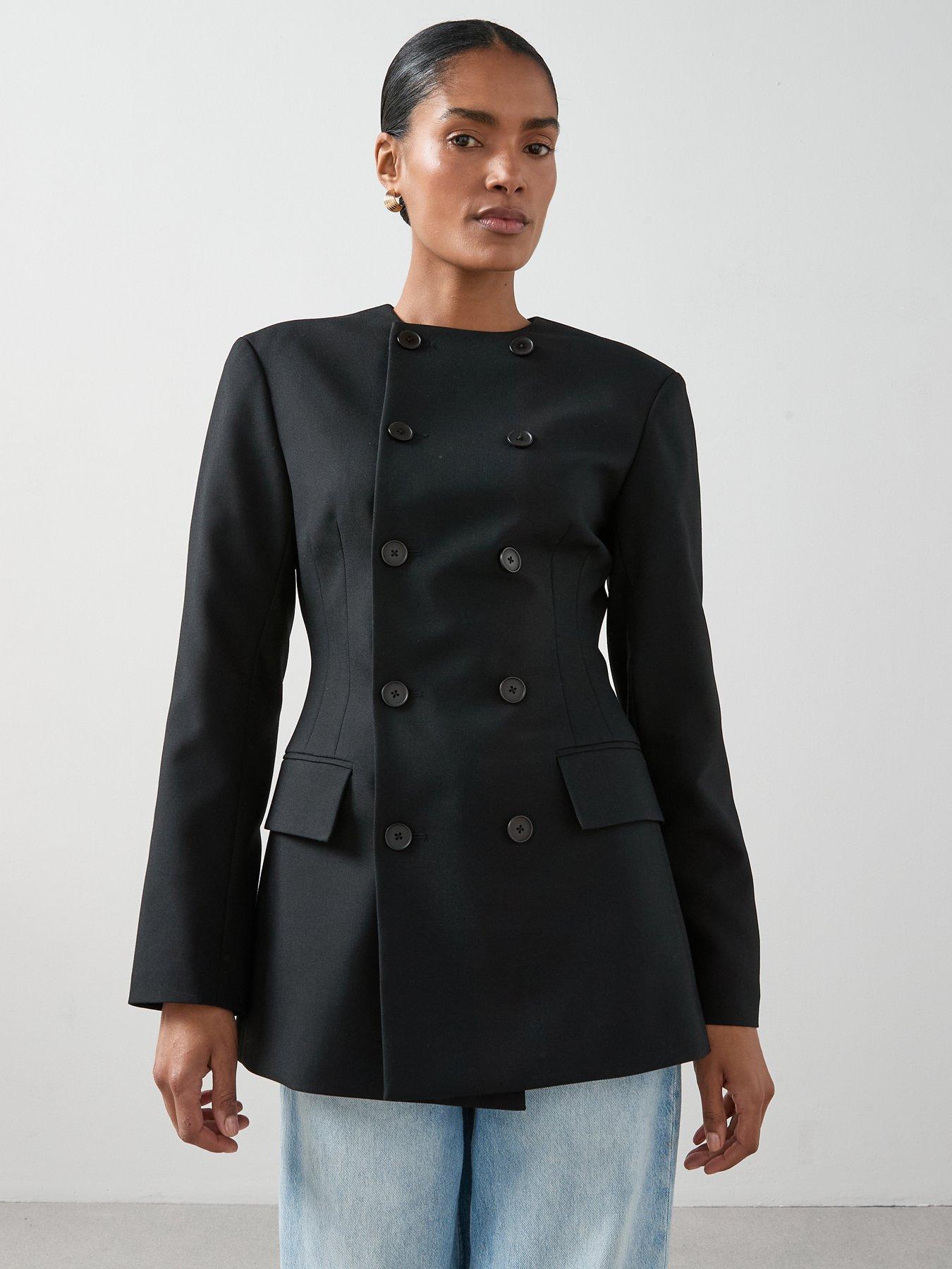 The Very Collection Structured Round Neck Double Breasted Blazer - Black
