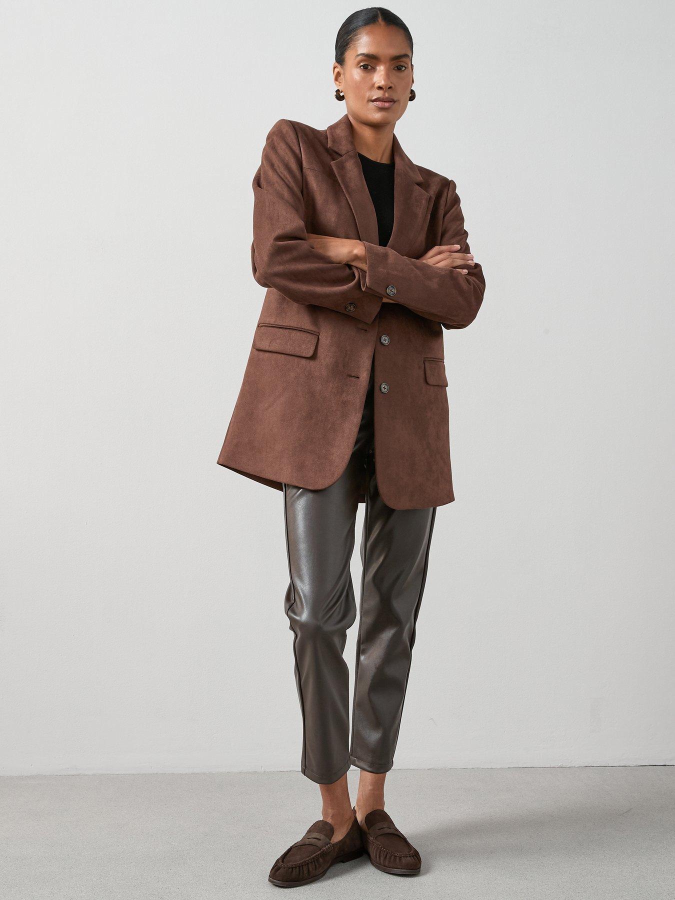 Image 1 of 7 of The Very Collection Relax Oversized Faux Suede Blazer - Brown