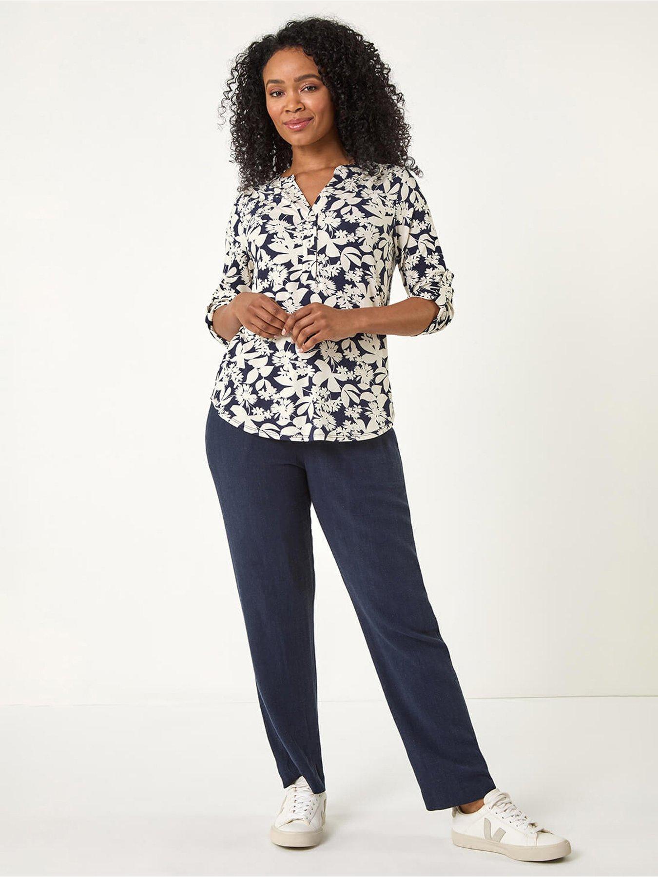 roman-petite-floral-print-button-through-shirt-navyback