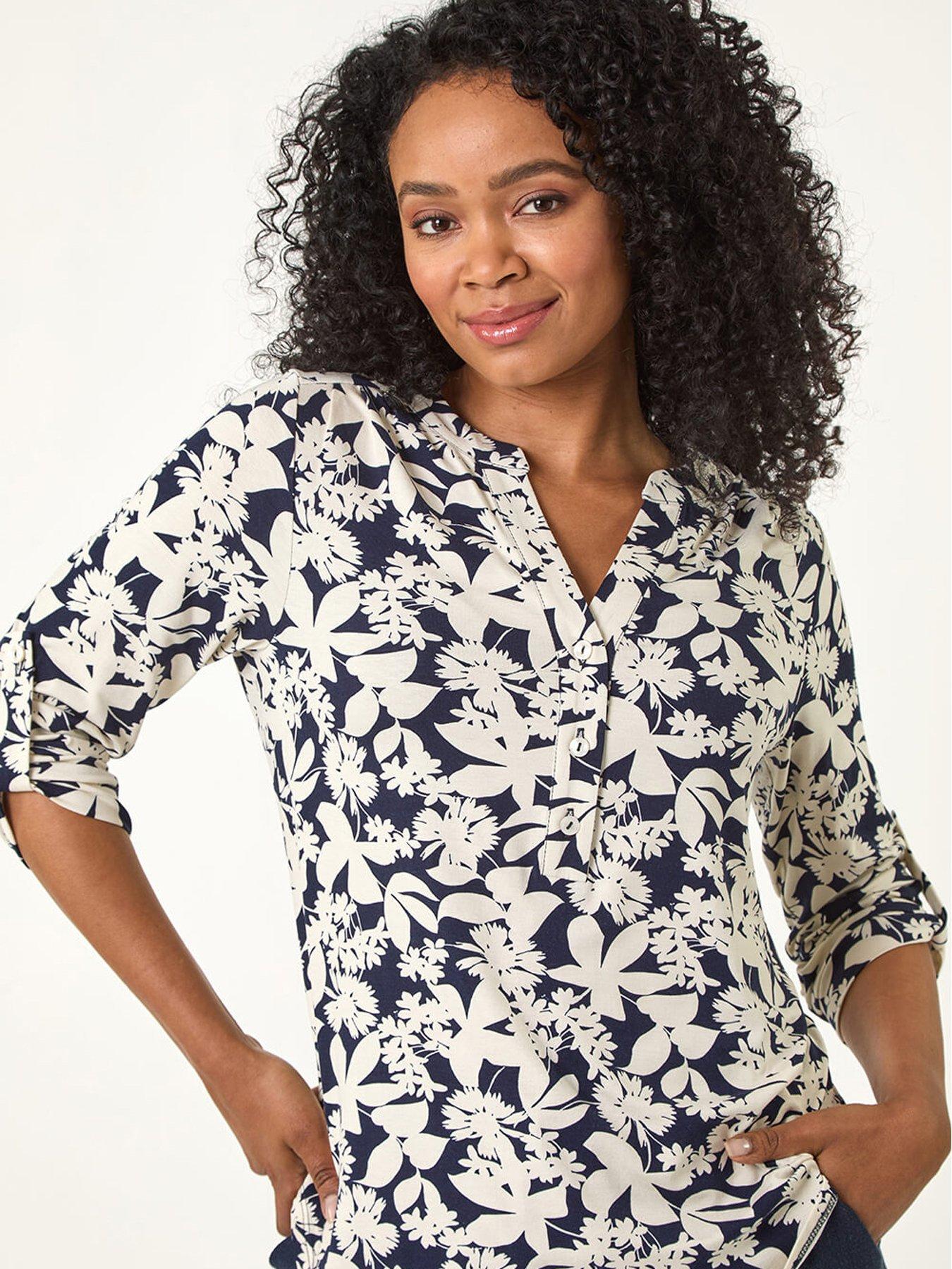 roman-petite-floral-print-button-through-shirt-navyoutfit