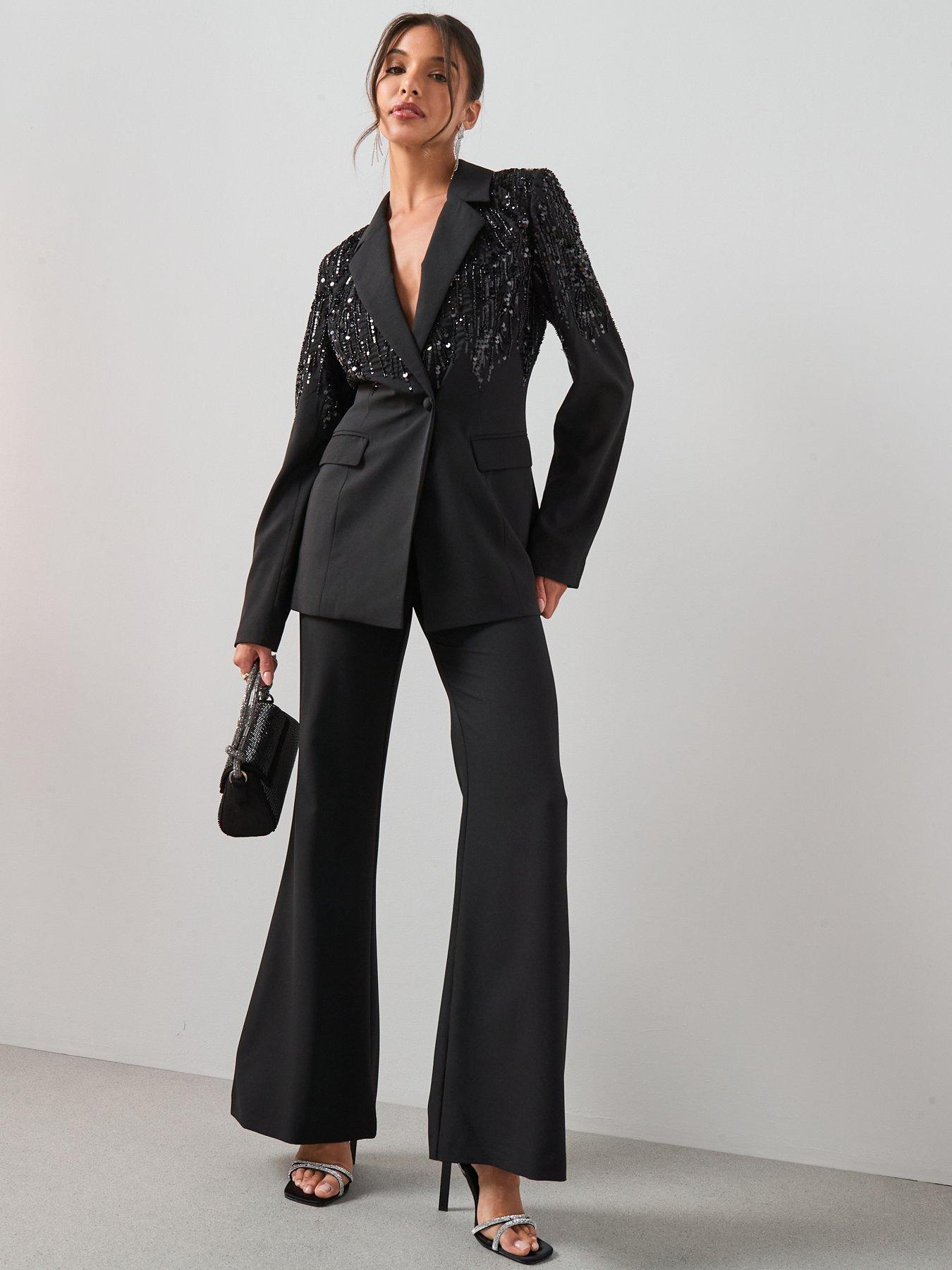 Image 1 of 6 of The Very Collection Sequin Structured Blazer - Black