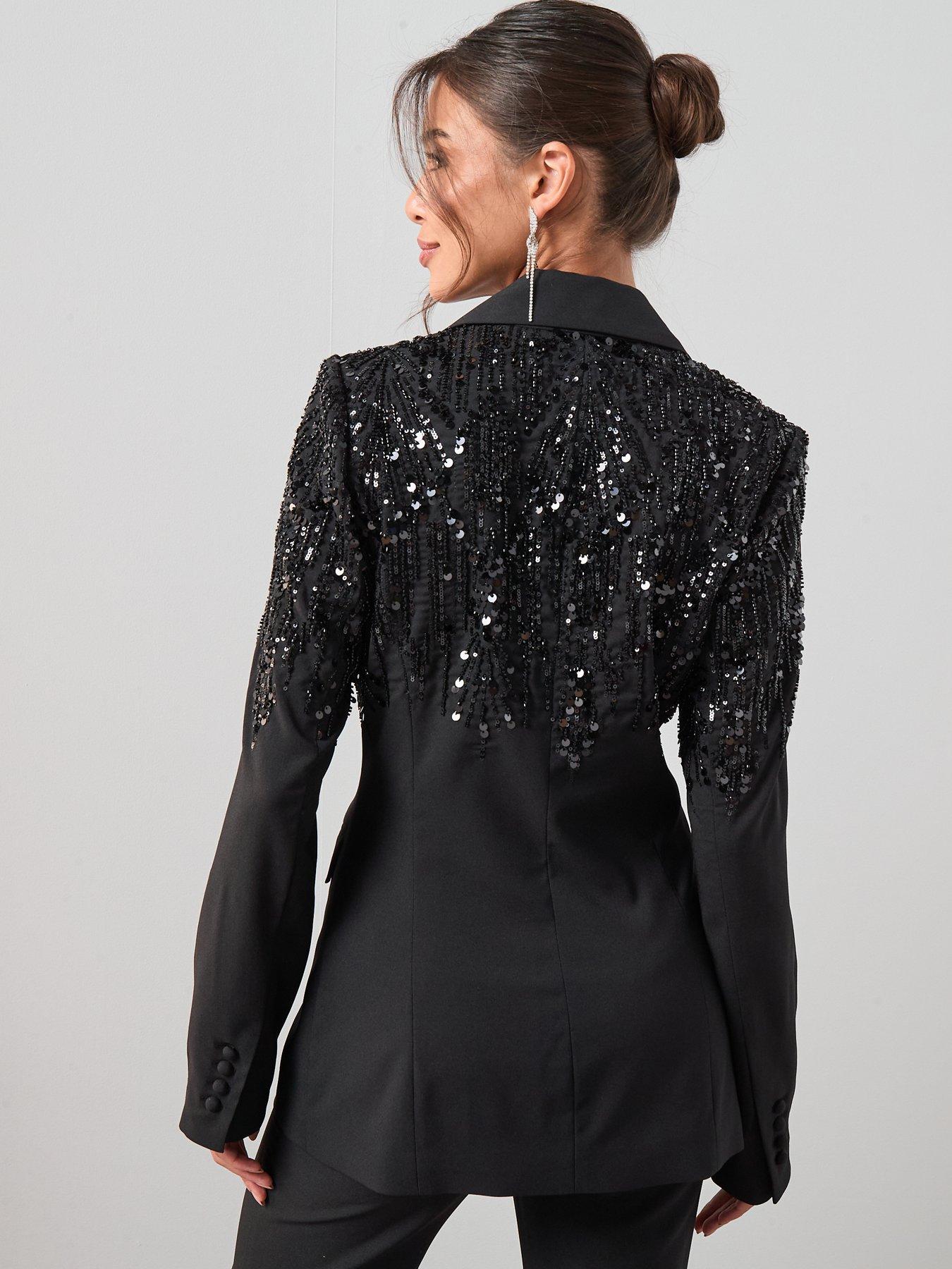 Image 2 of 6 of The Very Collection Sequin Structured Blazer - Black