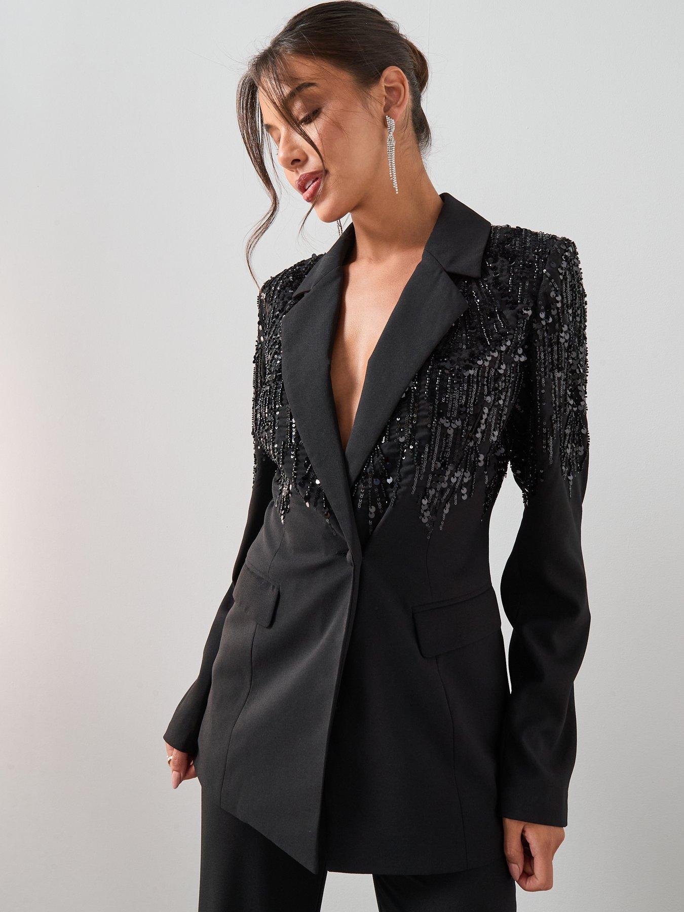Image 3 of 6 of The Very Collection Sequin Structured Blazer - Black