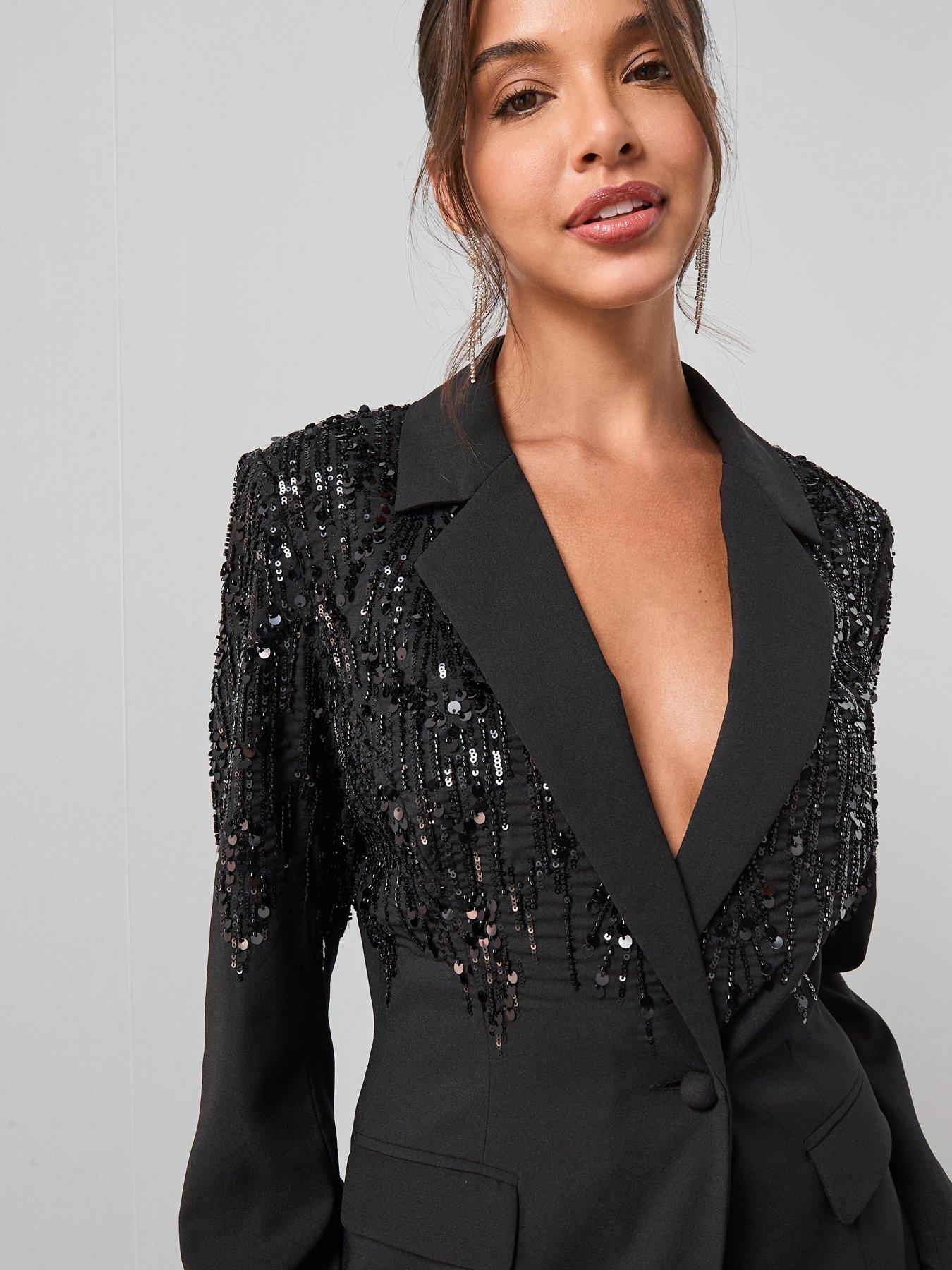 Image 5 of 6 of The Very Collection Sequin Structured Blazer - Black