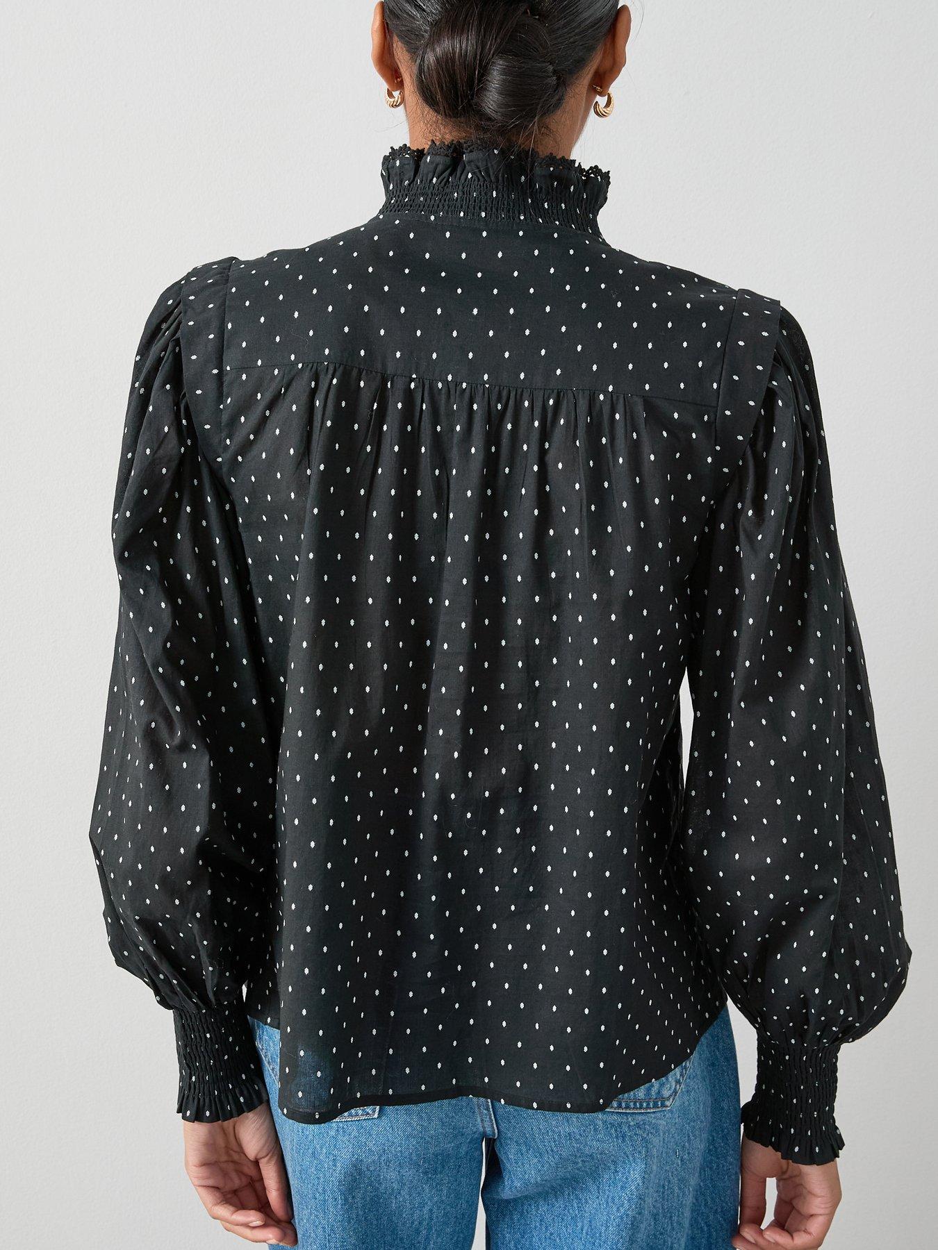 the-very-collection-polka-dot-frill-high-neck-detail-blouse-blackstillFront
