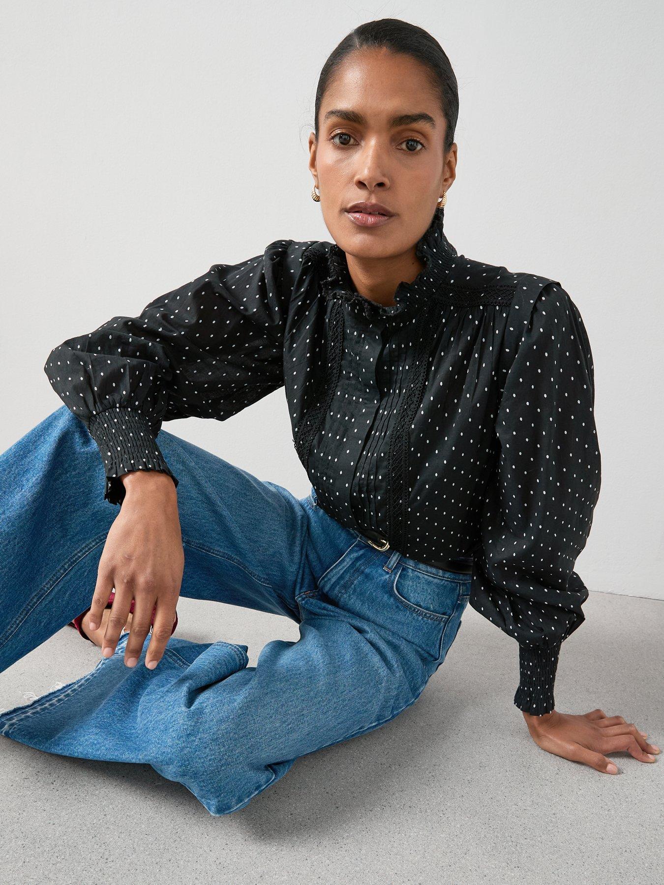 the-very-collection-polka-dot-frill-high-neck-detail-blouse-blackoutfit