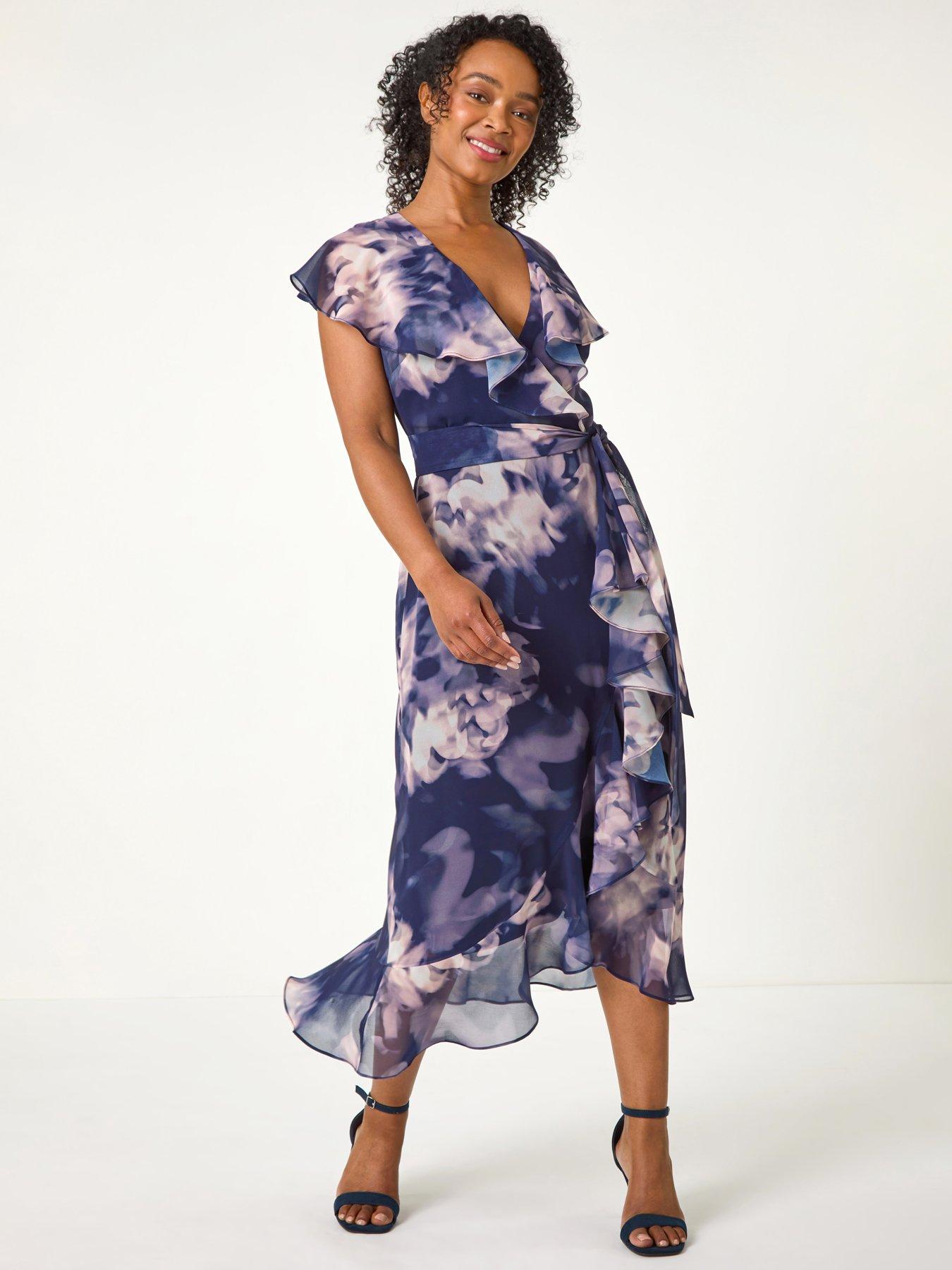 Roman Petite Floral Print Frill Midi Dress