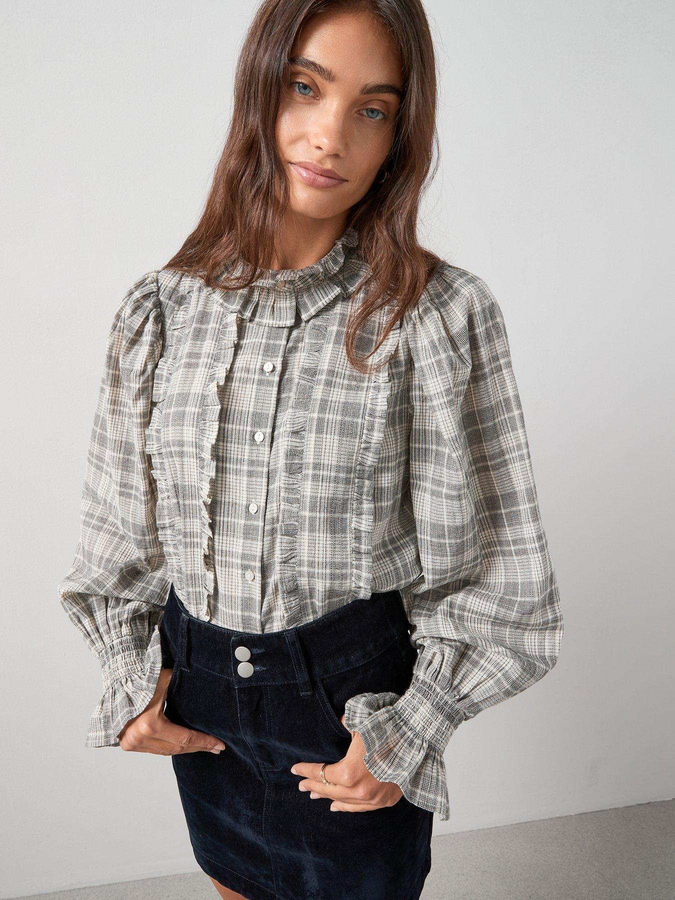 the-very-collection-checked-frill-detail-shirt-printfront
