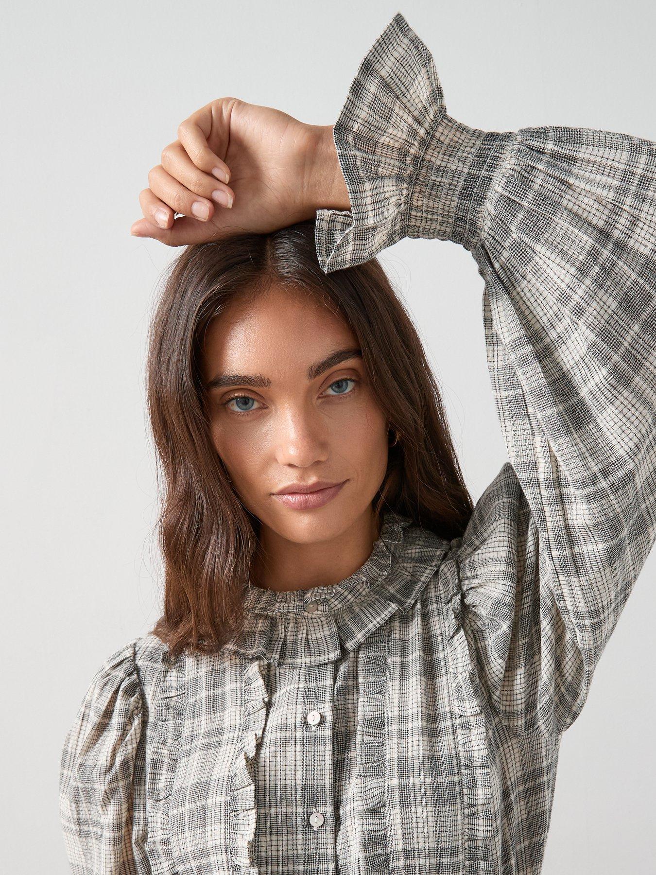 the-very-collection-checked-frill-detail-shirt-printoutfit