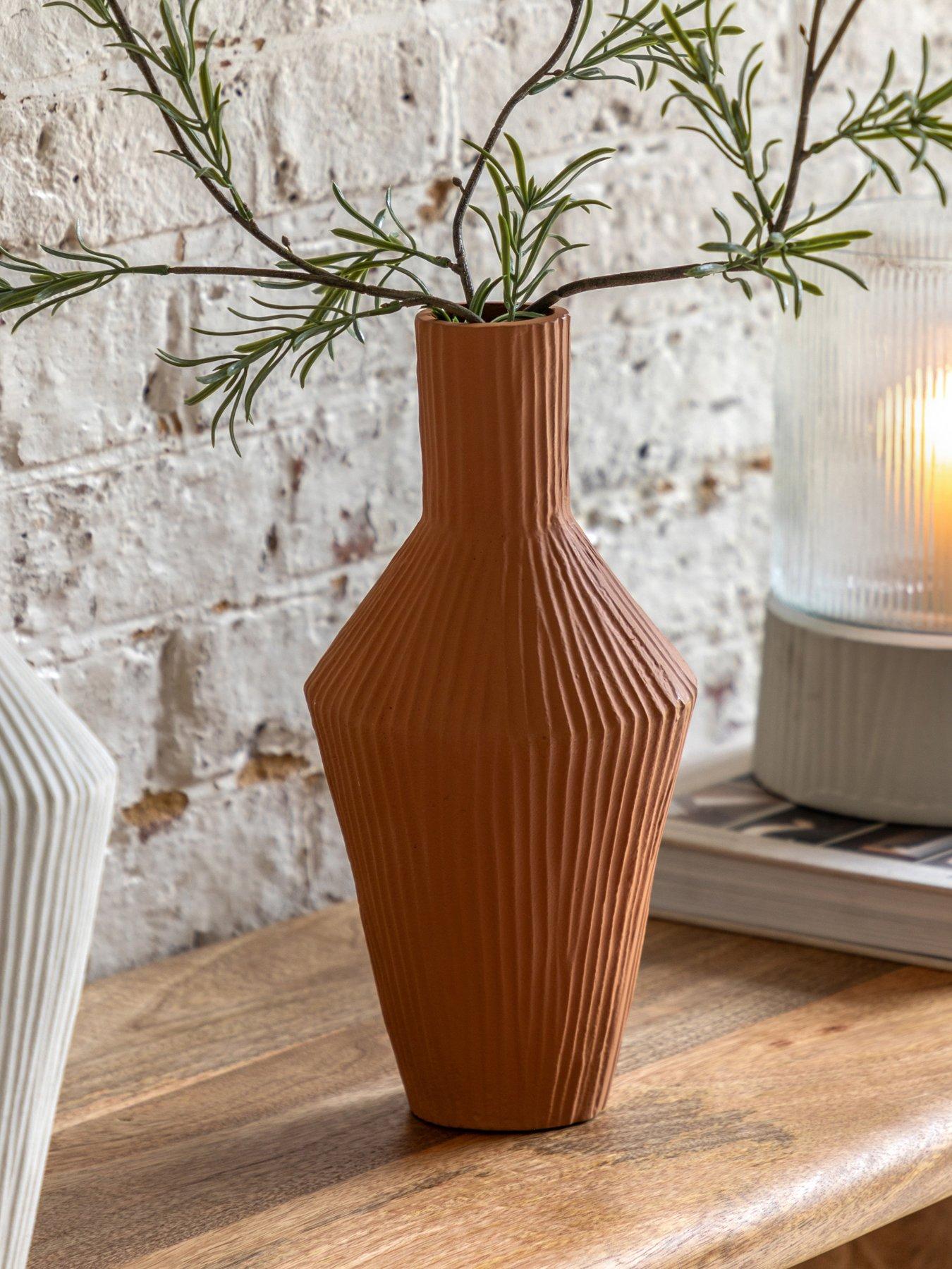 undefined Zahara Ribbed Cast Metal Vase Terracotta