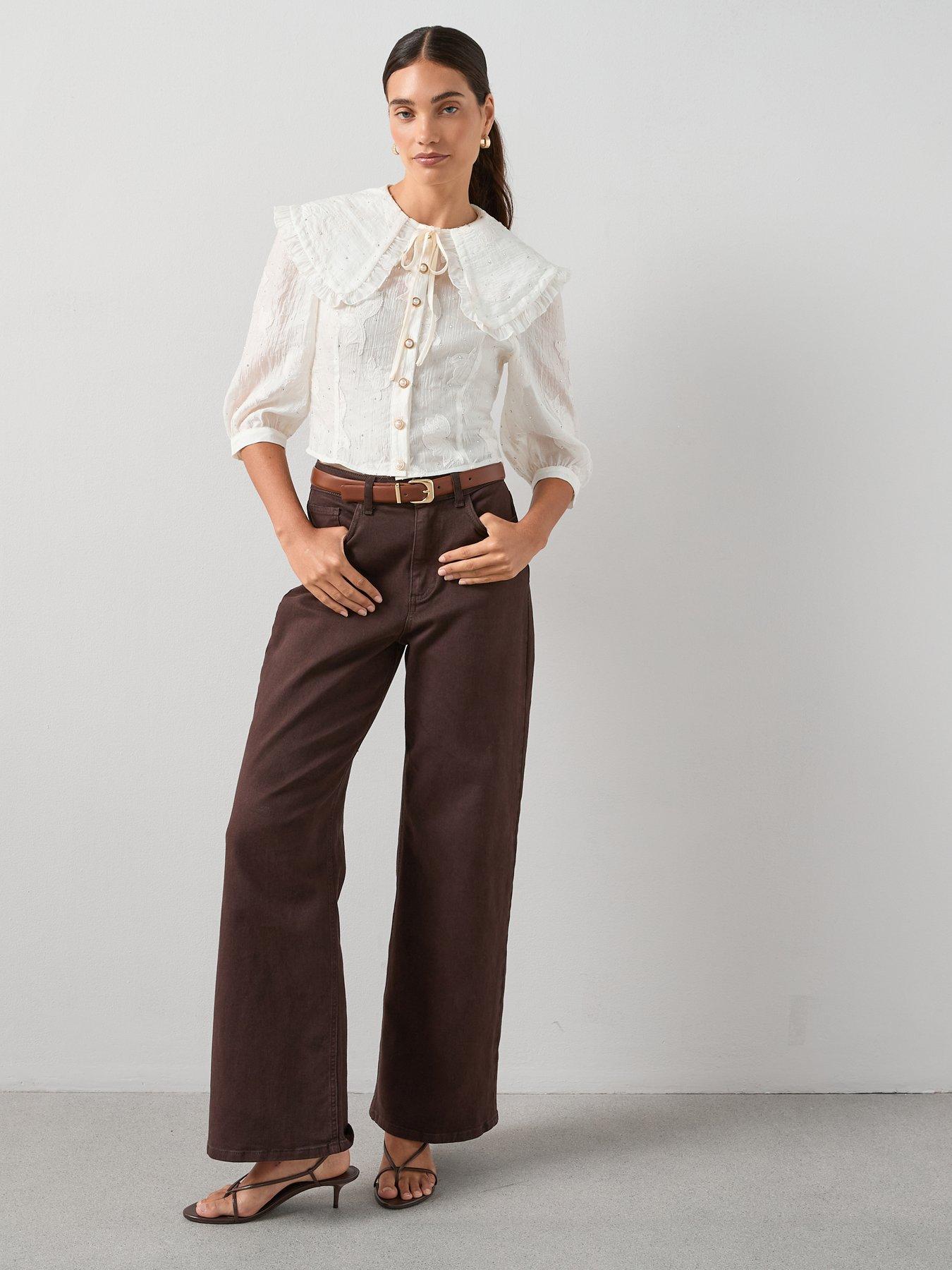 Image 3 of 7 of The Very Collection Embellished Peter Pan Collar Applique Tie Blouse - Cream