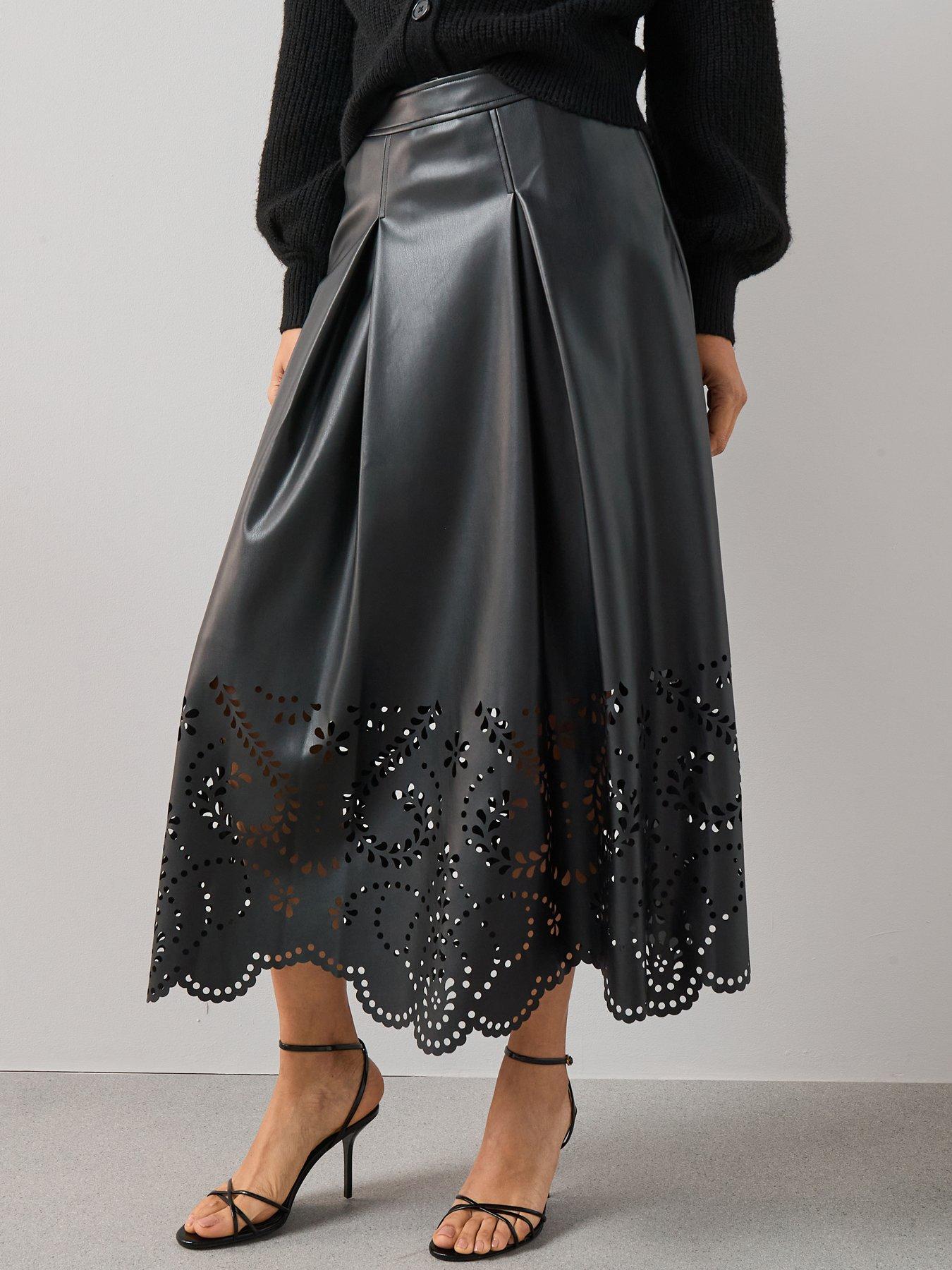 the-very-collection-pu-cutwork-midi-skirt-black