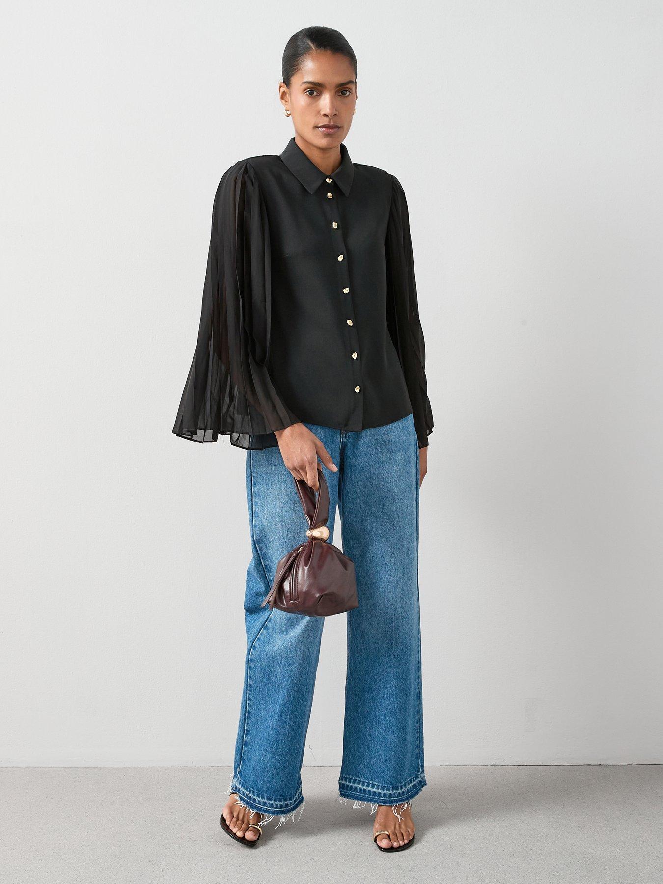 The Very Collection Pleated Sleeve Button Through Shirt - Black