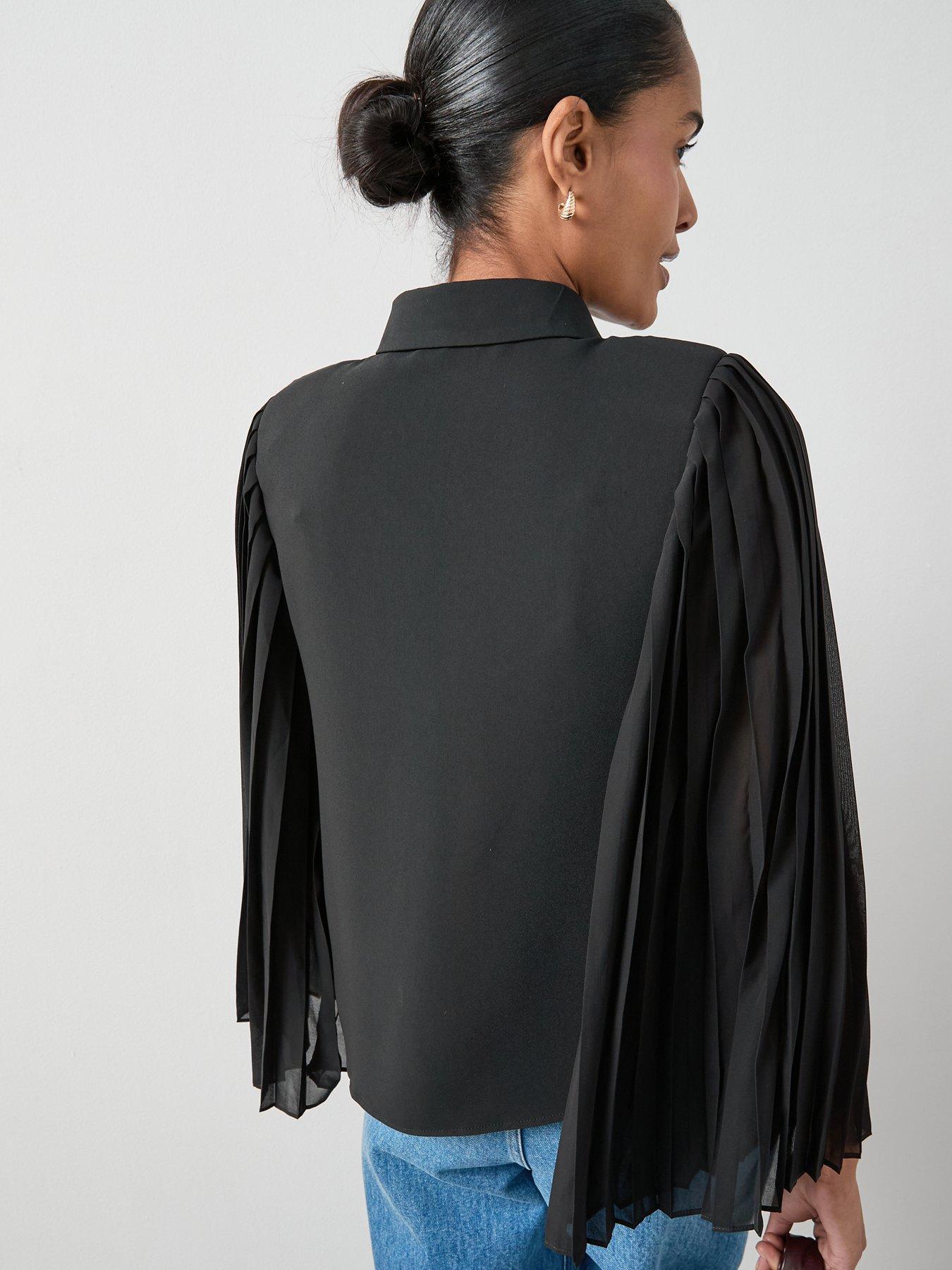 the-very-collection-pleated-sleeve-button-through-shirt-blackstillFront