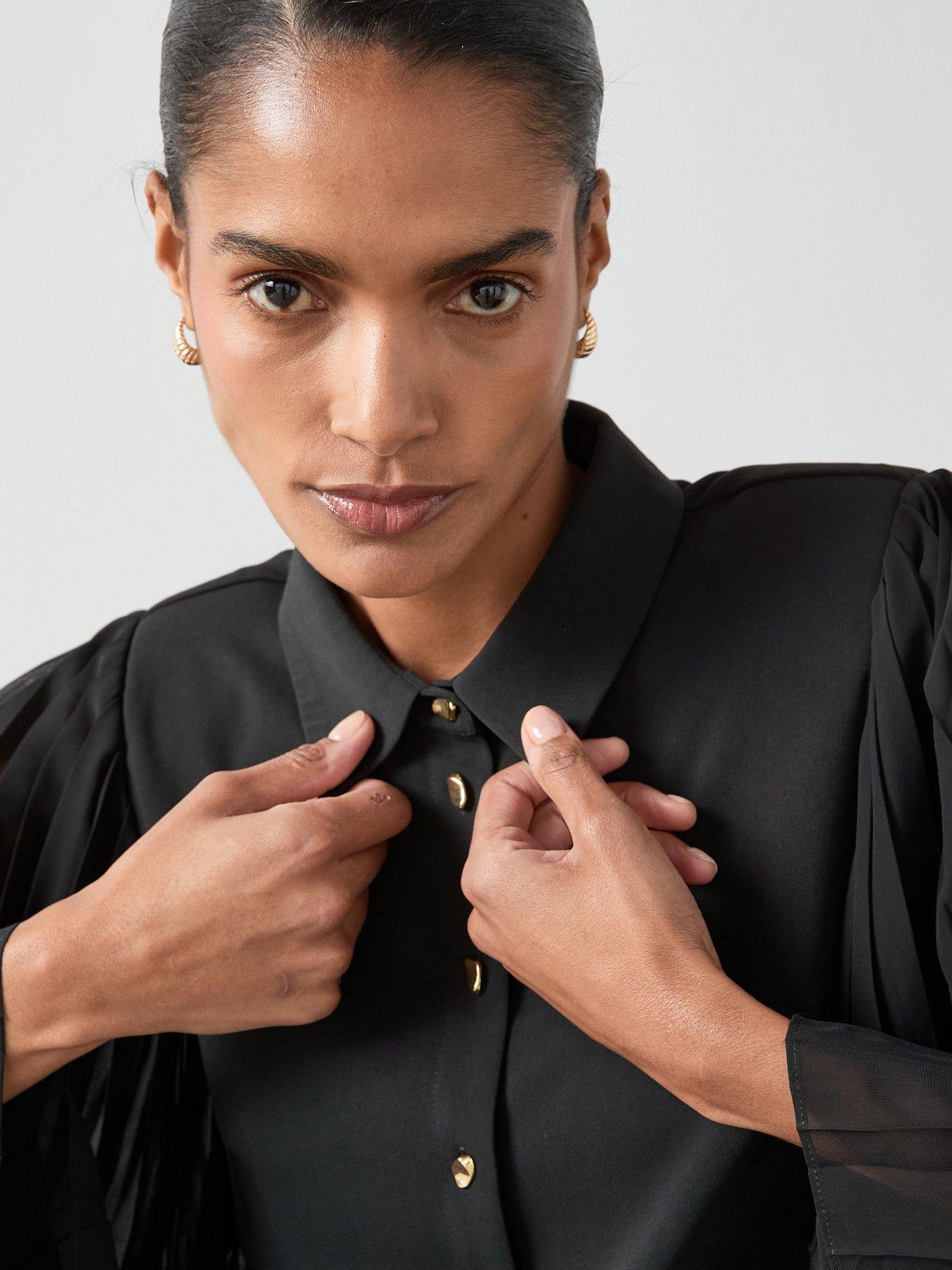 the-very-collection-pleated-sleeve-button-through-shirt-blackoutfit