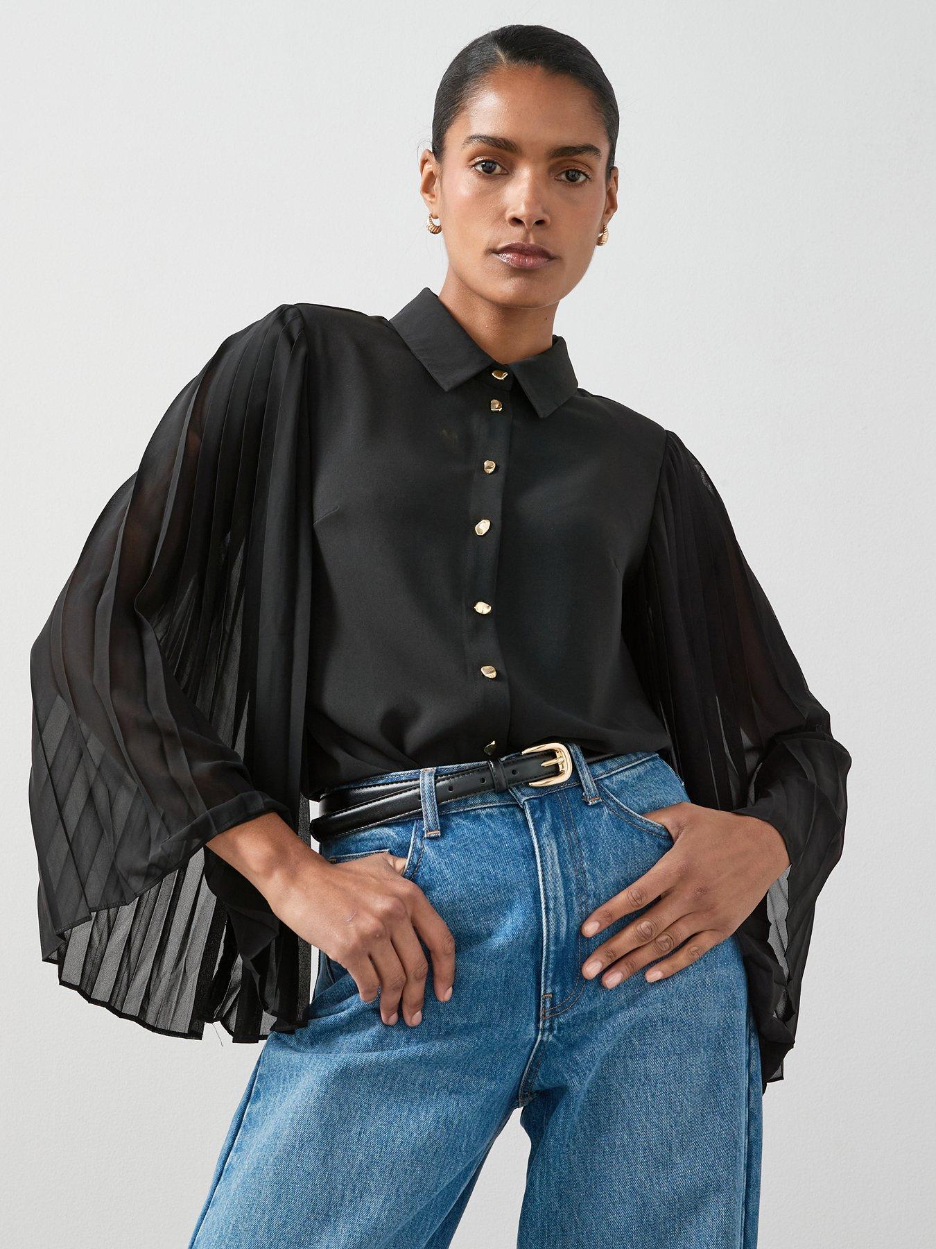 the-very-collection-pleated-sleeve-button-through-shirt-blackdetail