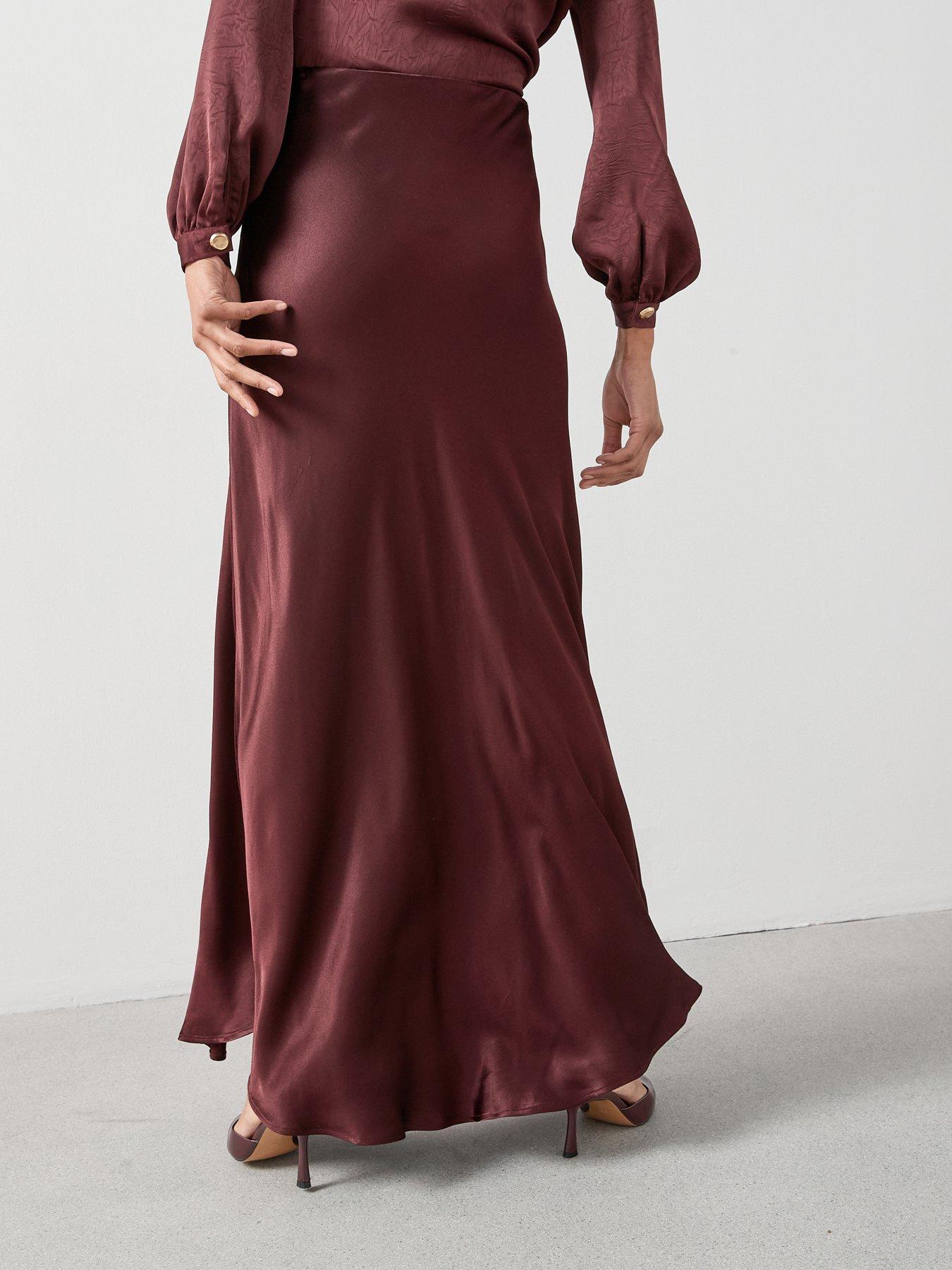 Image 2 of 7 of The Very Collection Satin Bias Cut Maxi Skirt - Burgundy
