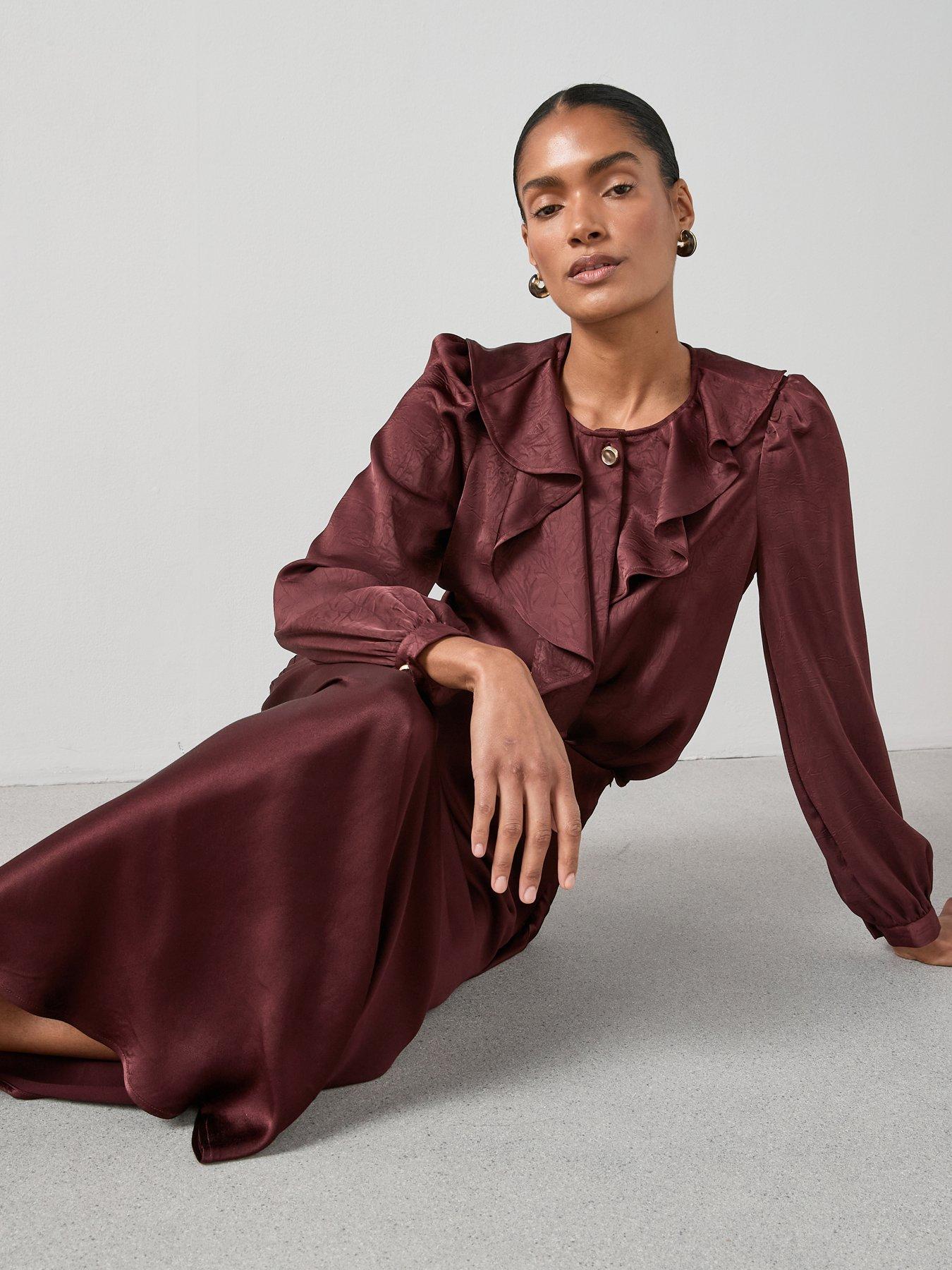 Image 4 of 7 of The Very Collection Satin Bias Cut Maxi Skirt - Burgundy