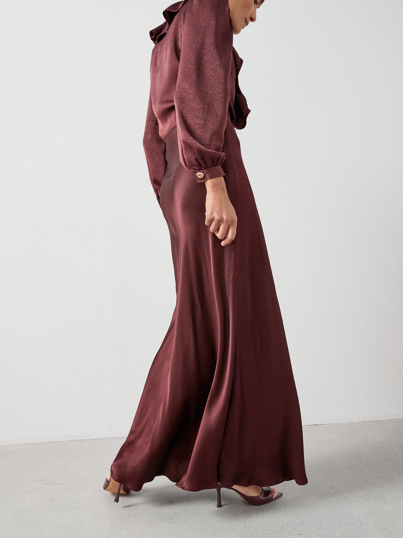 Image 5 of 7 of The Very Collection Satin Bias Cut Maxi Skirt - Burgundy