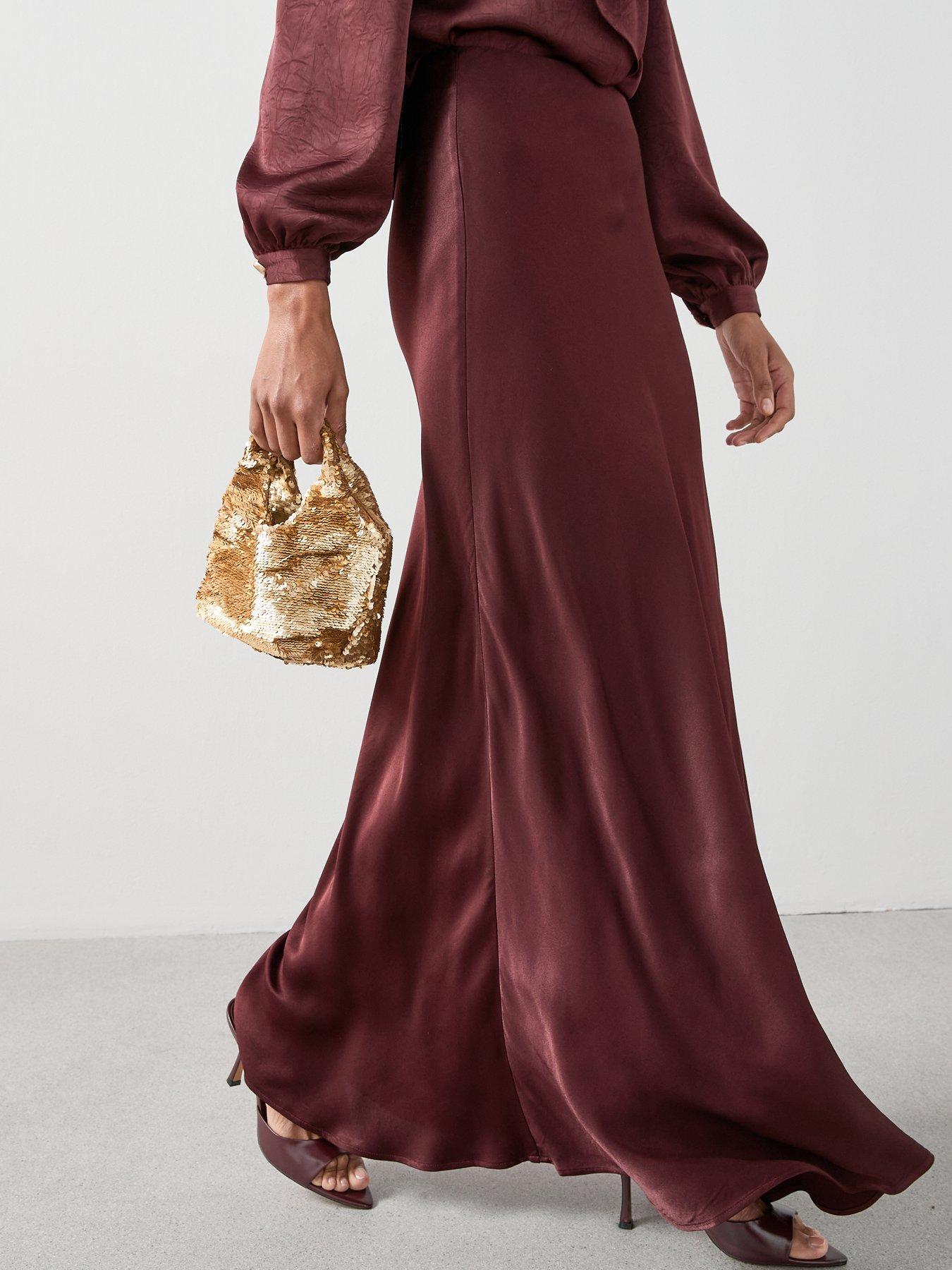 Image 6 of 7 of The Very Collection Satin Bias Cut Maxi Skirt - Burgundy