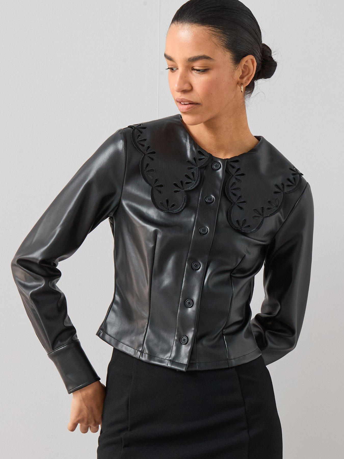 the-very-collection-pu-collar-shirt-black