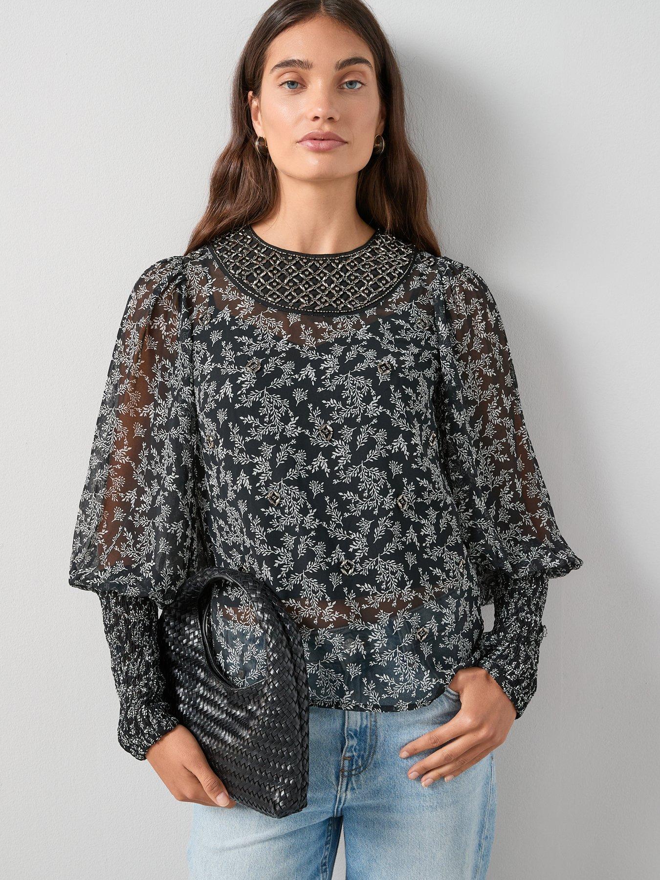 The Very Collection Printed Embellished Collar Blouse - Black
