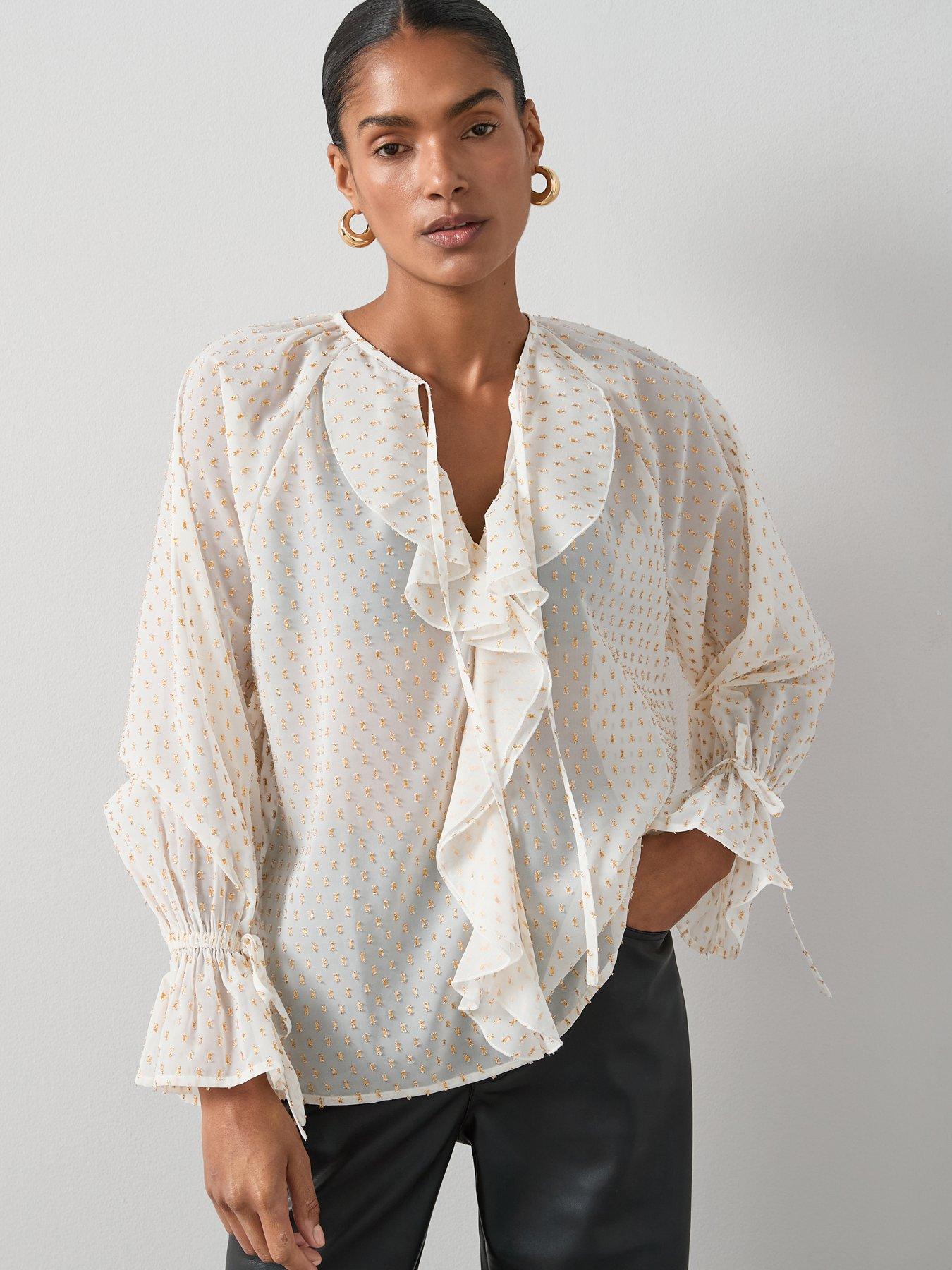 The Very Collection Ruffle Detail Gold Lurex Spec Blouse - Cream