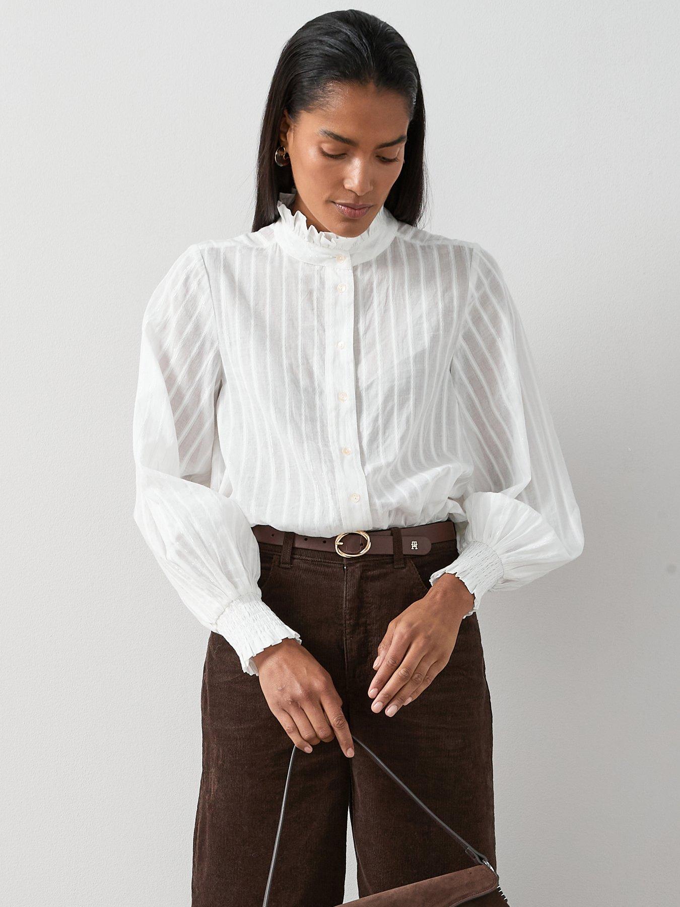 The Very Collection Frill High Neck Detail Button Up Shirt - White