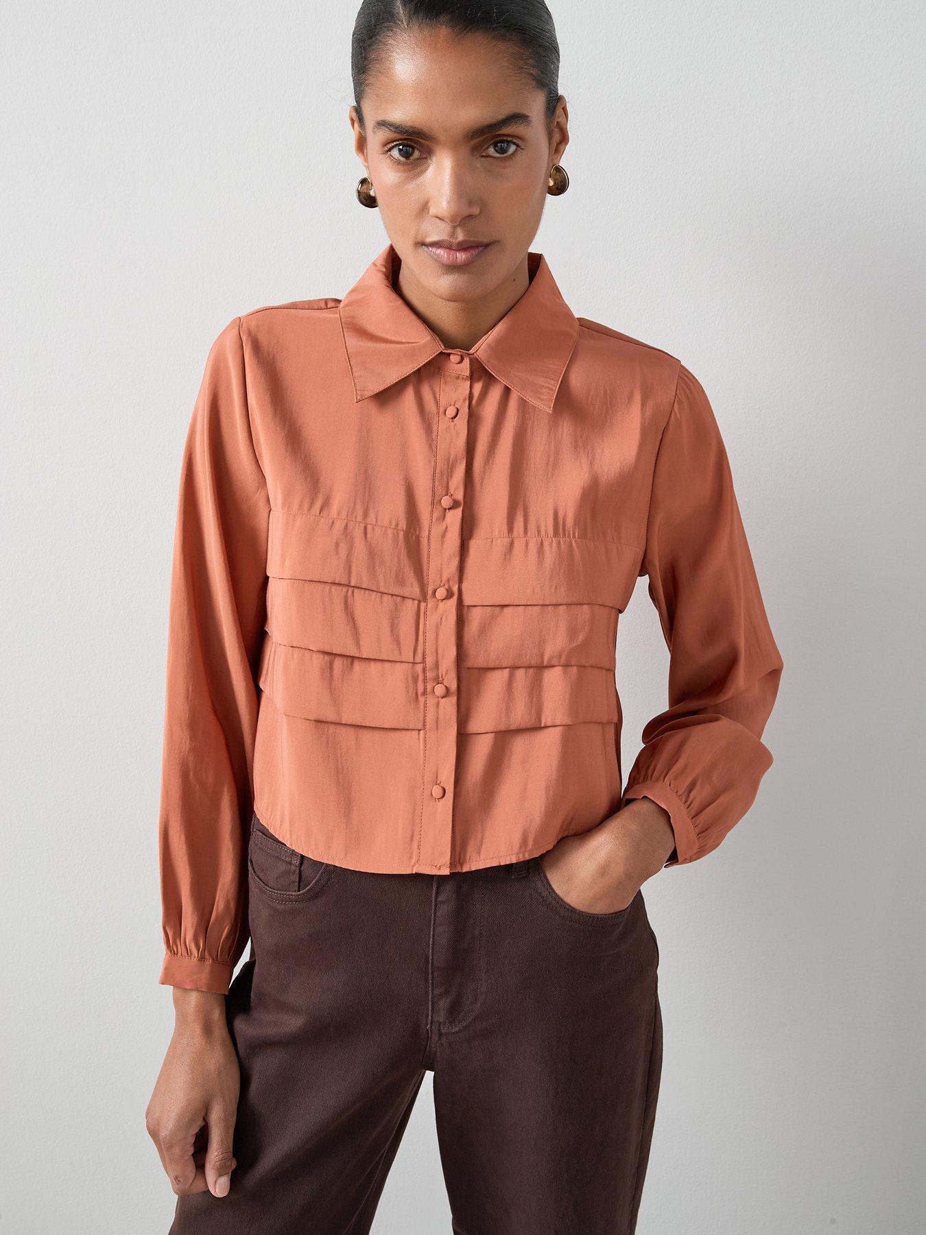 The Very Collection Pleated Detail Crop Body Fit Shirt - Pink