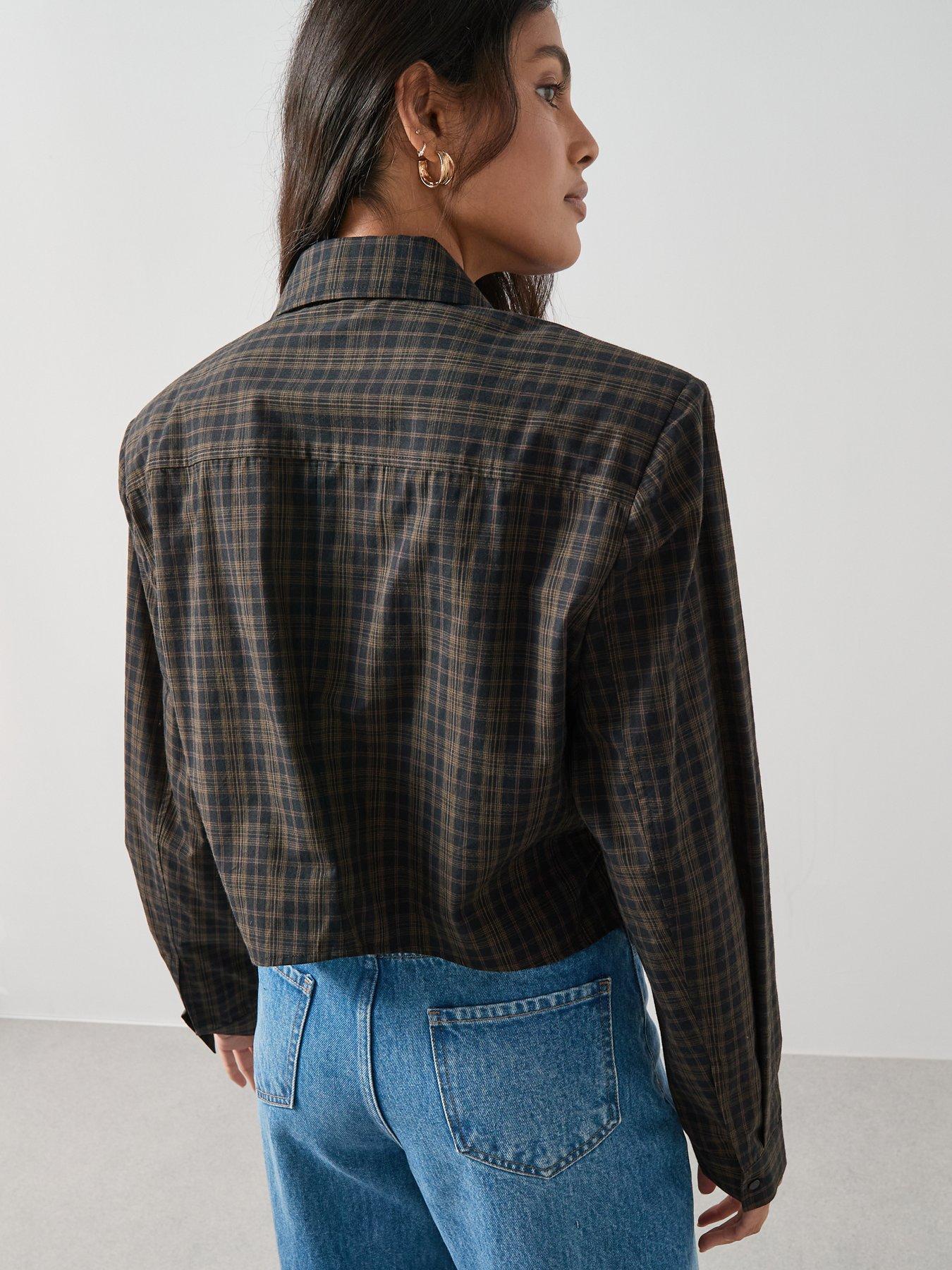 the-very-collection-collared-ruffle-detail-checked-shirt-brownstillFront