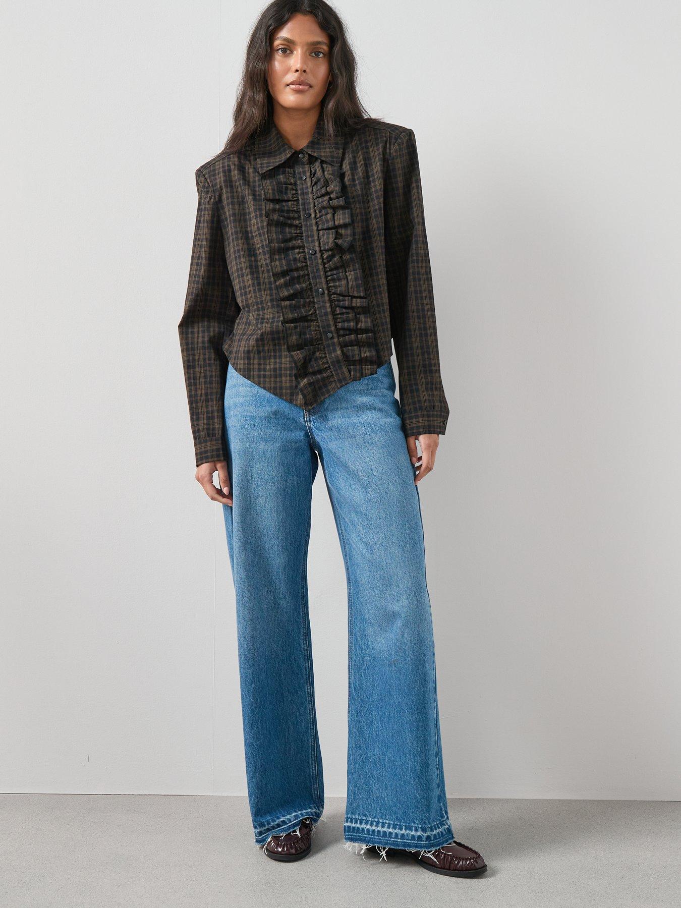 the-very-collection-collared-ruffle-detail-checked-shirt-brownback