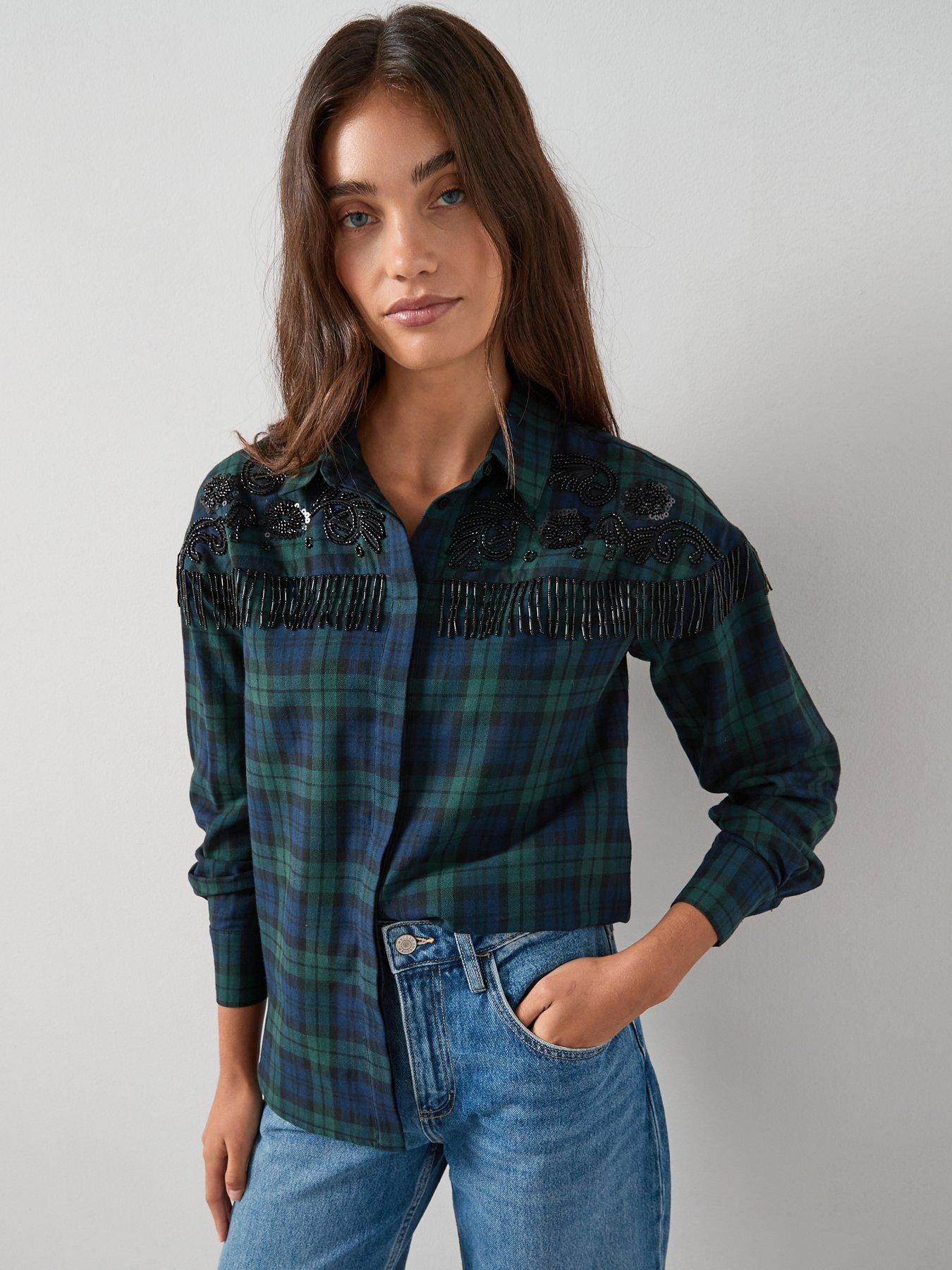 The Very Collection Embellished Checked Shirt - Green