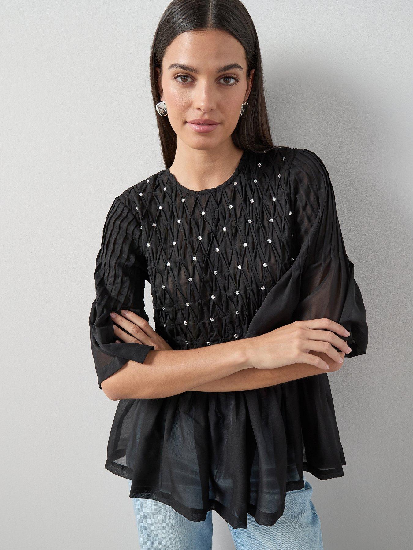 The Very Collection Embellished Peplum Top - Black