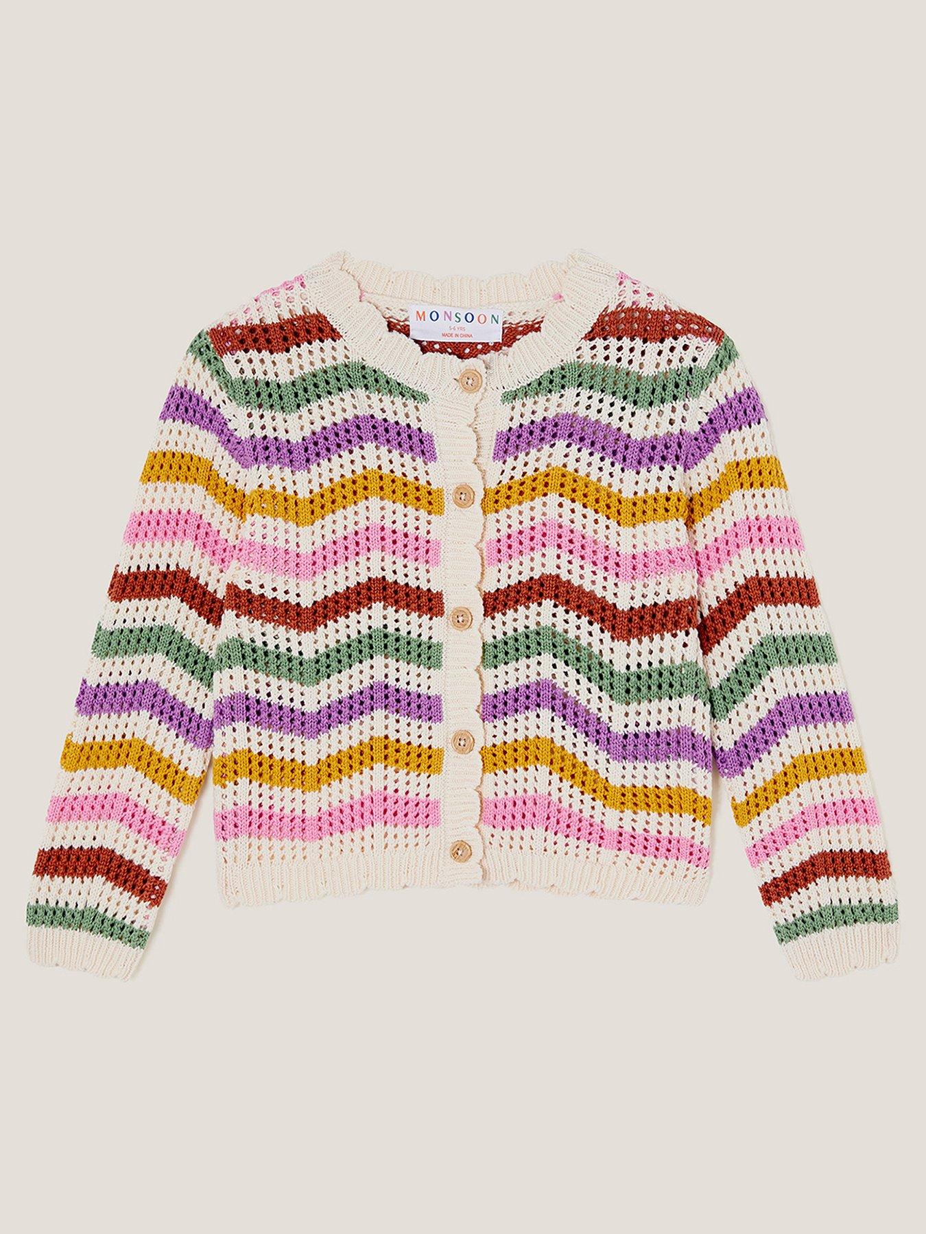 undefined Girls Zigzag Stripe Crochet Cardigan - Multi