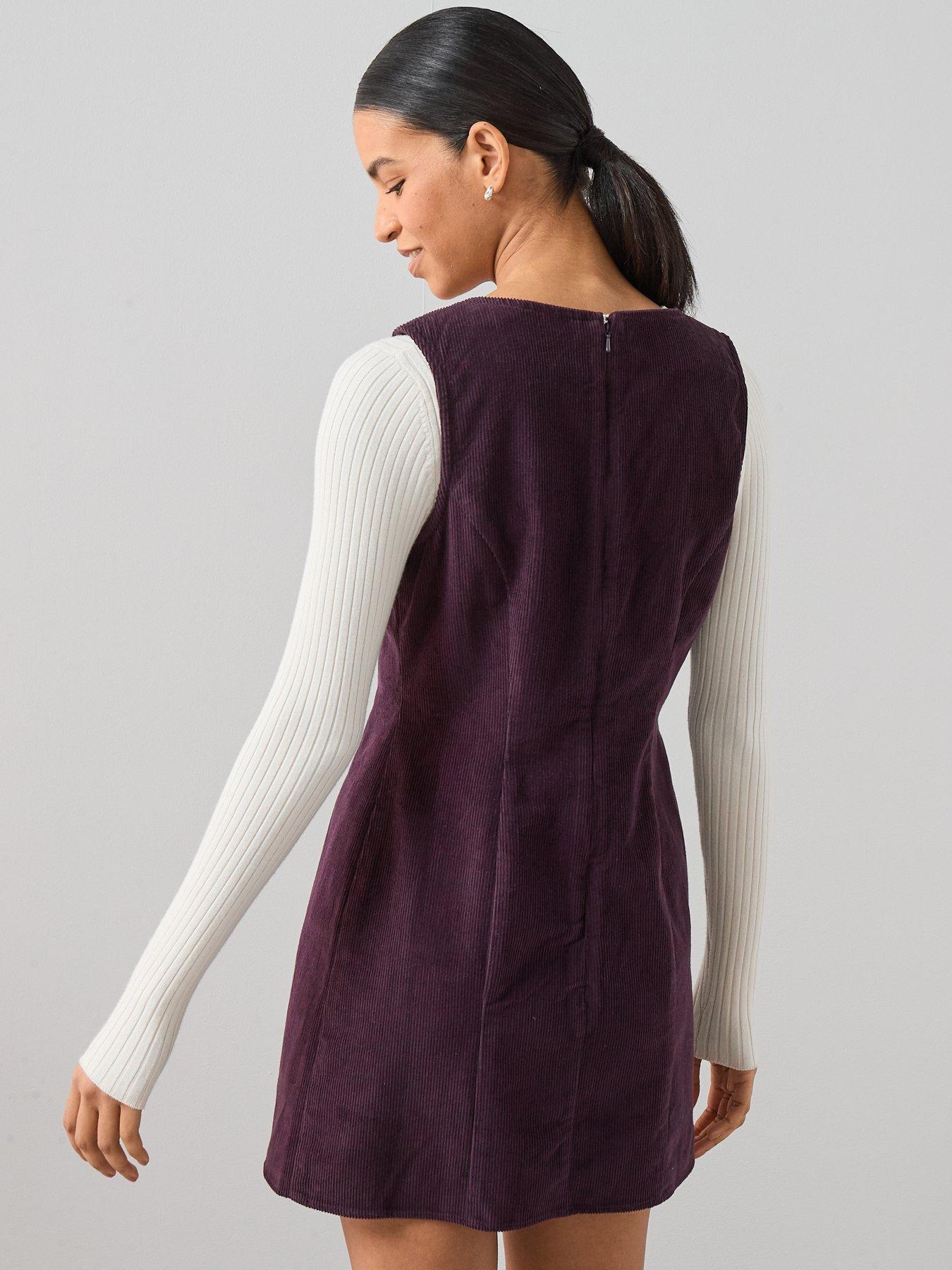the-very-collection-cord-mini-shift-dress-plumstillFront